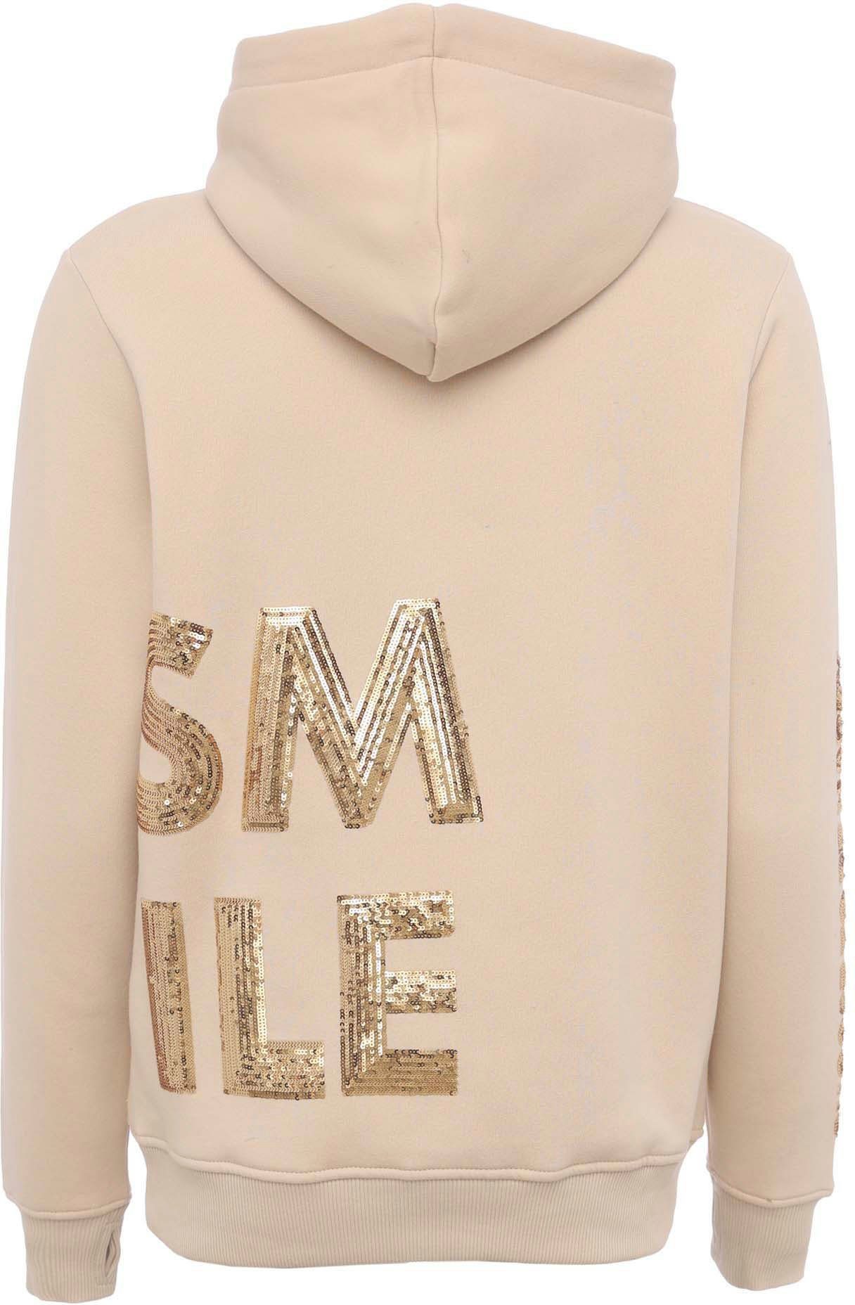 Zwillingsherz Hoodie Kiana met pailletten bezet "smile"-opdruk op de rug
