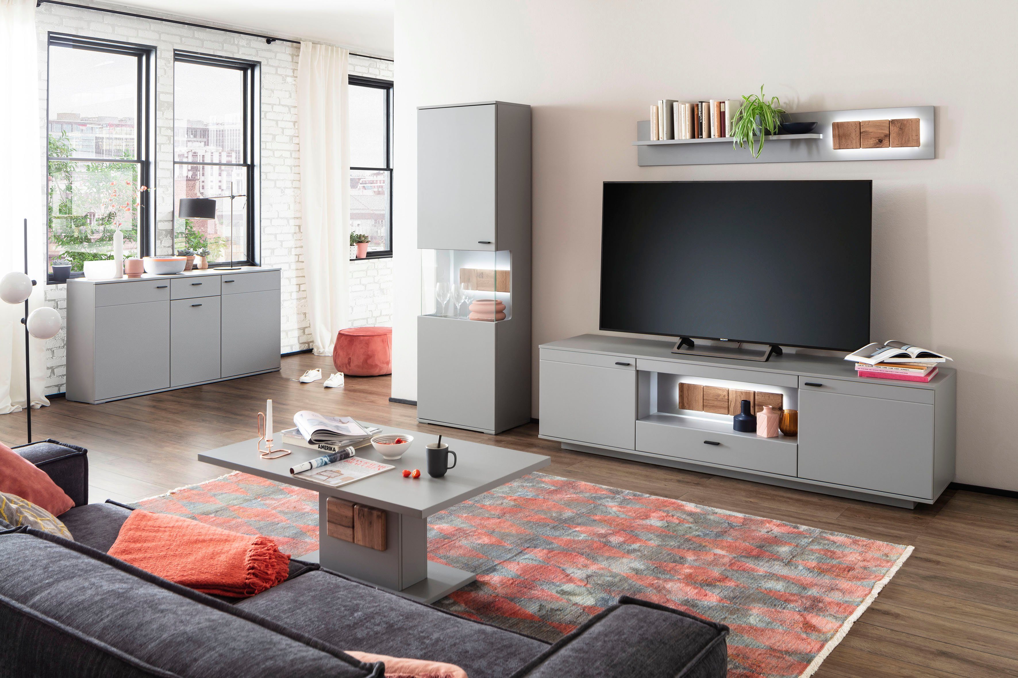 MCA furniture Tv-meubel Zadar Tv-kast voor tv tot 80 inch, Noordpool-grijs, naar keuze met verlichting