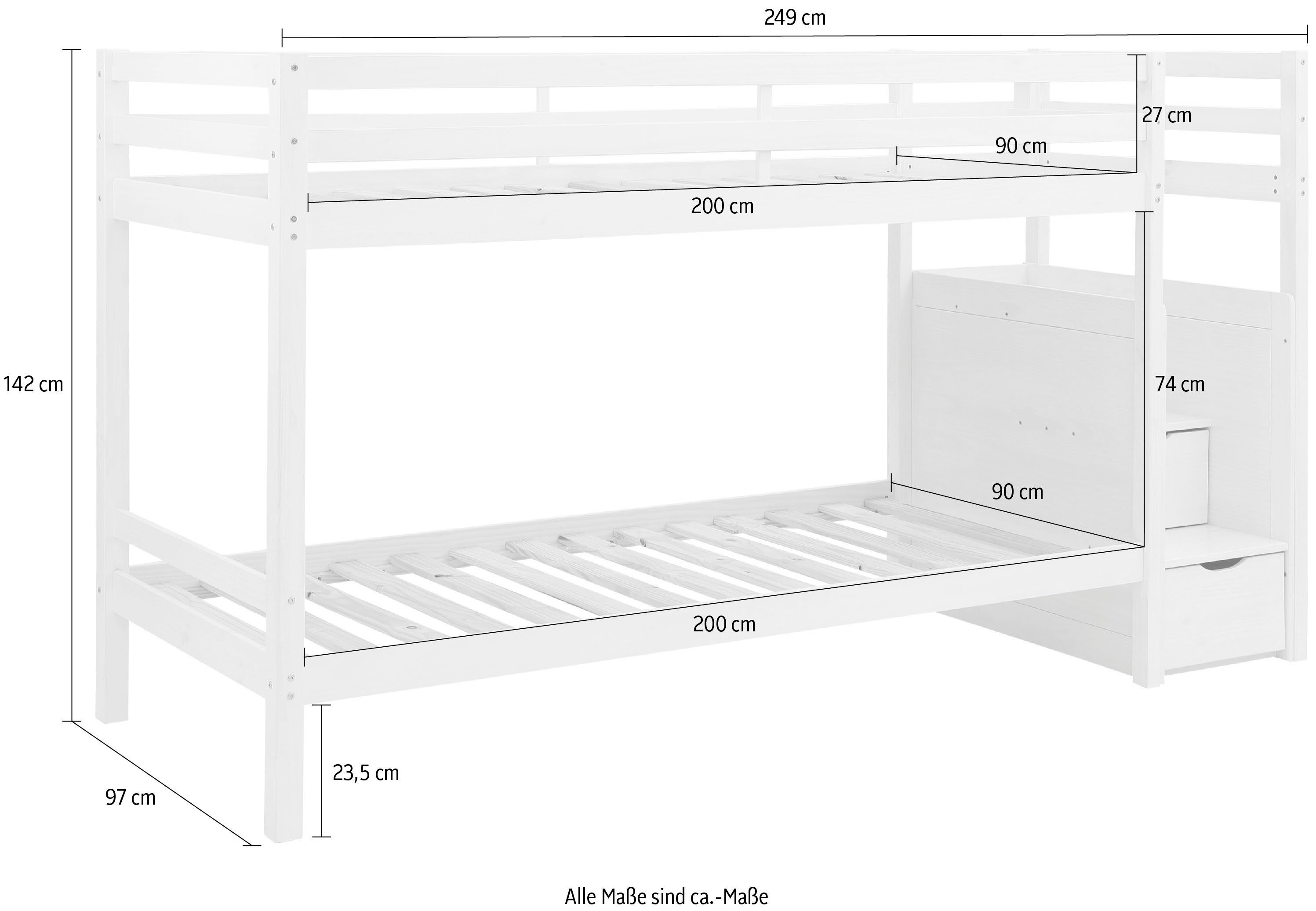 Lüttenhütt Stapelbed Alpi, draagvermogen 250 KG! Grenenhout, stapelbed, inclusief lattenbodem, ligoppervlak 90x200 cm