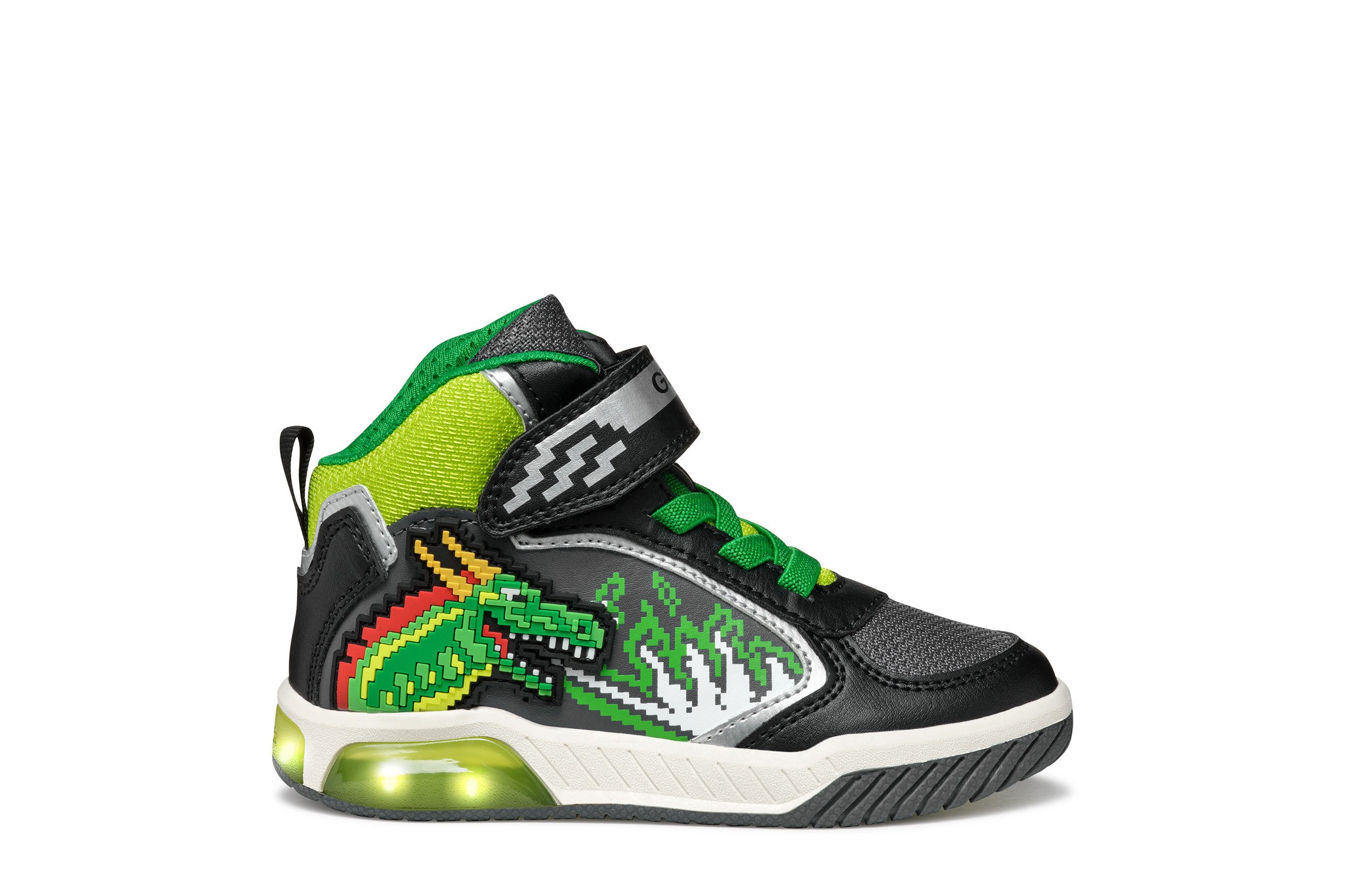 Geox Sneakers J INEK BOY_Knipogschoen Veterboots met coole blinkfunctie, maatsjabloon om te downloaden
