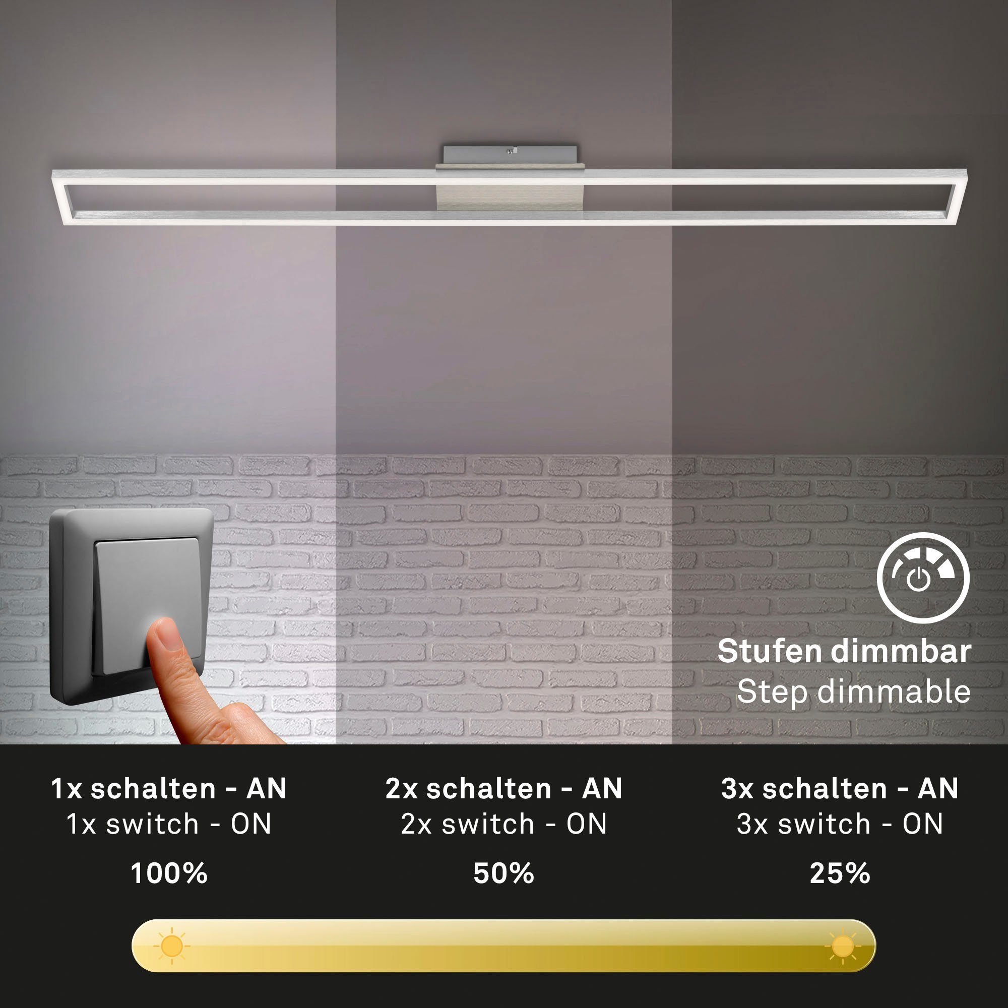 Briloner Leuchten Led-plafondlamp 3094012 FRAME Plafondlamp, 110x12x5 cm, mat-nikkel, 18W, woonkamer, slaapkamer