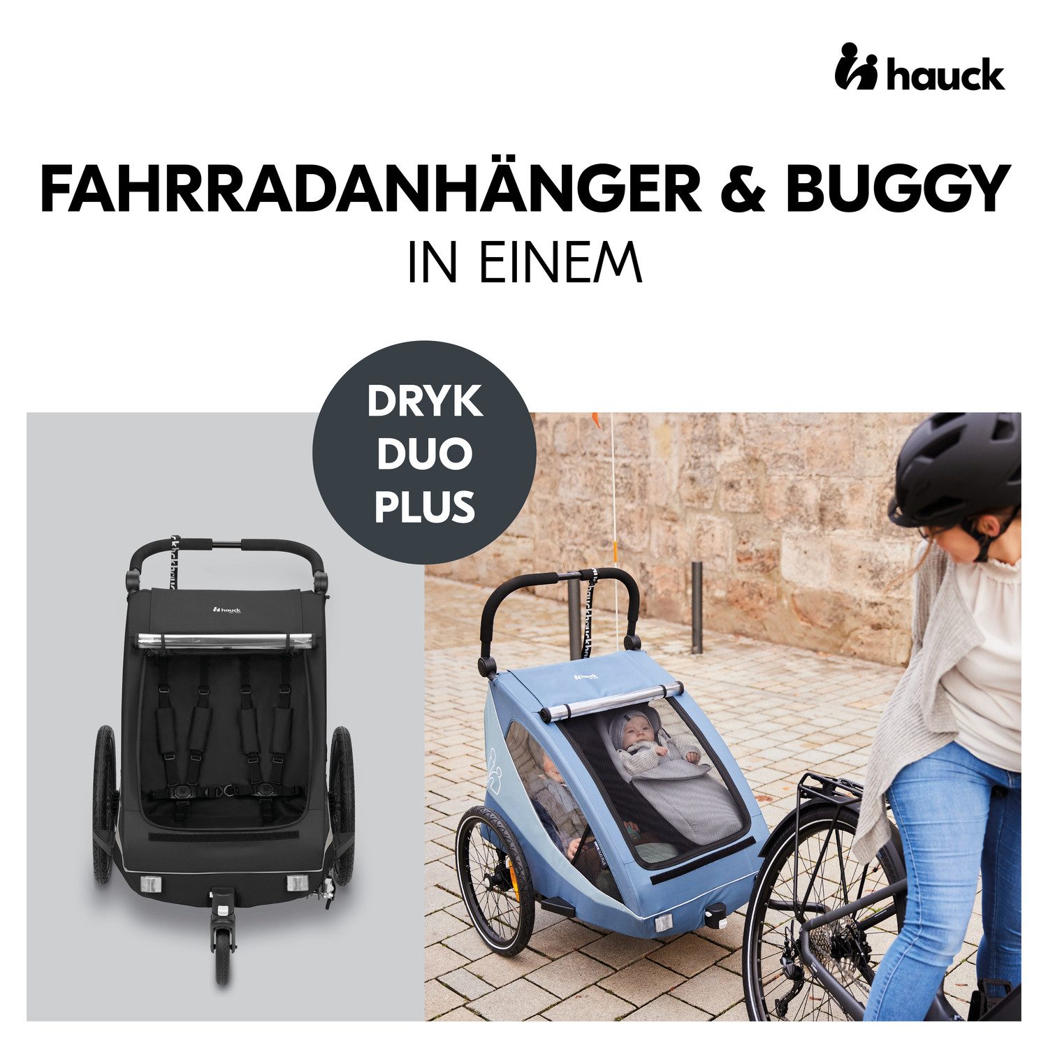 Hauck Kinderen fiets aanhanger 2in1 Bike Trailer und Buggy Dryk Duo Plus, black