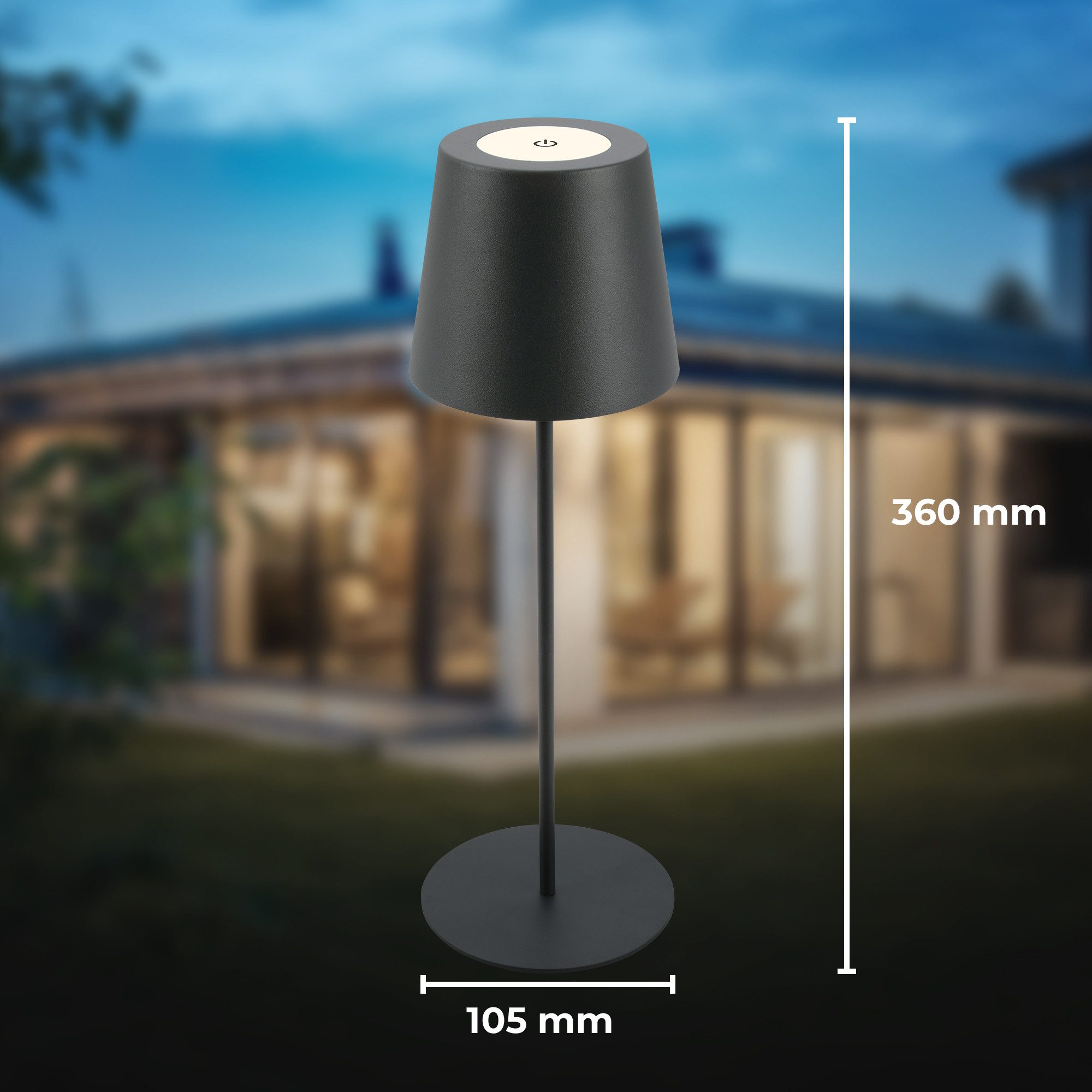 B.K.Licht Tafellamp voor buiten BK_TL1593 Accu LED tafellamp, 3-niveau touchdimmer, met USB 2.700 k, 200 lm, 2,5w, ip44, 12h brandduur, 36 x 10,5 cm, antraciet (1 stuk)