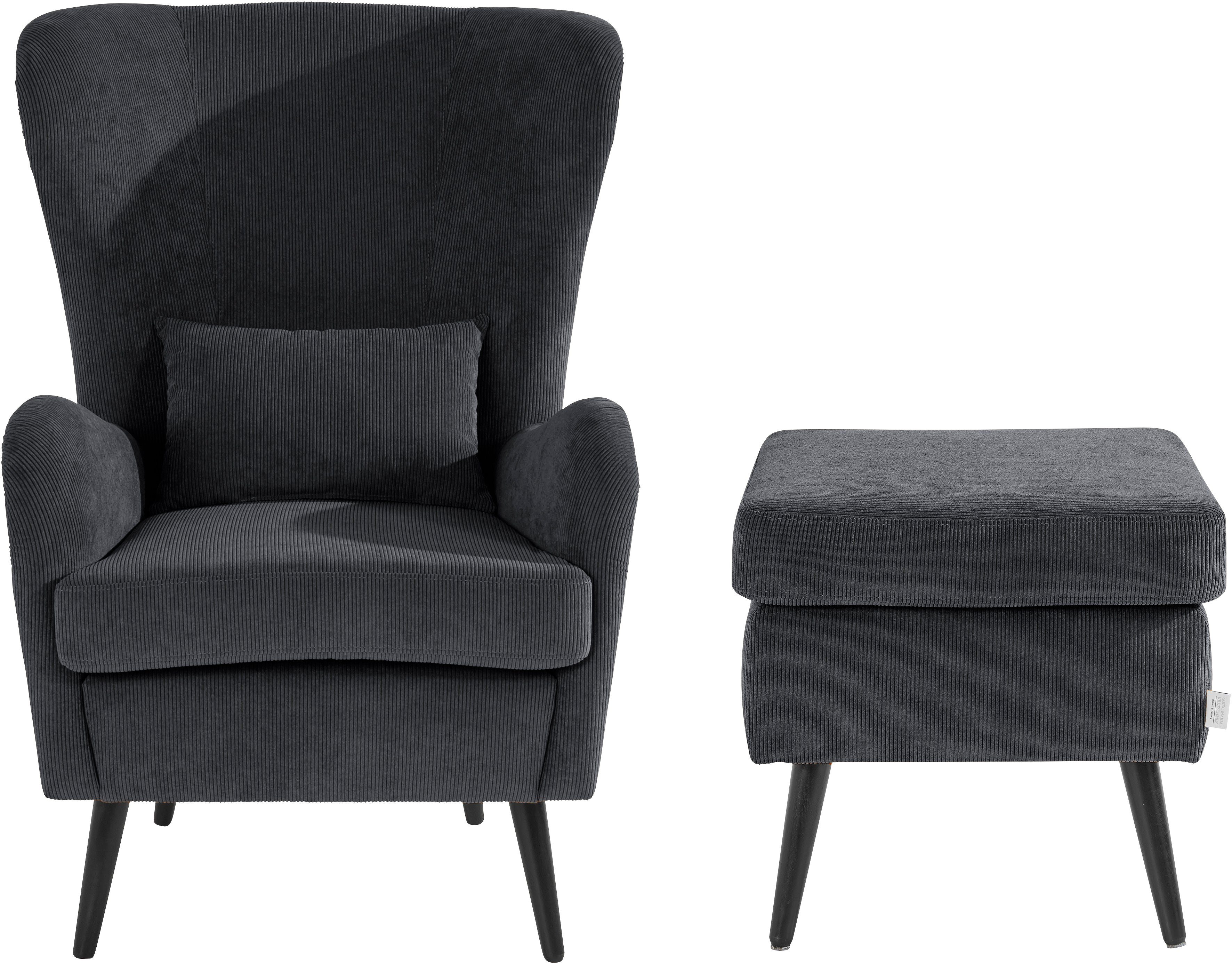 Guido Maria Kretschmer Home&Living Fauteuil Sallito, TV-stoel, oorfauteuil met Hocker, in veel stofkwaliteiten, ook in fluweelcord fauteuils zwart
