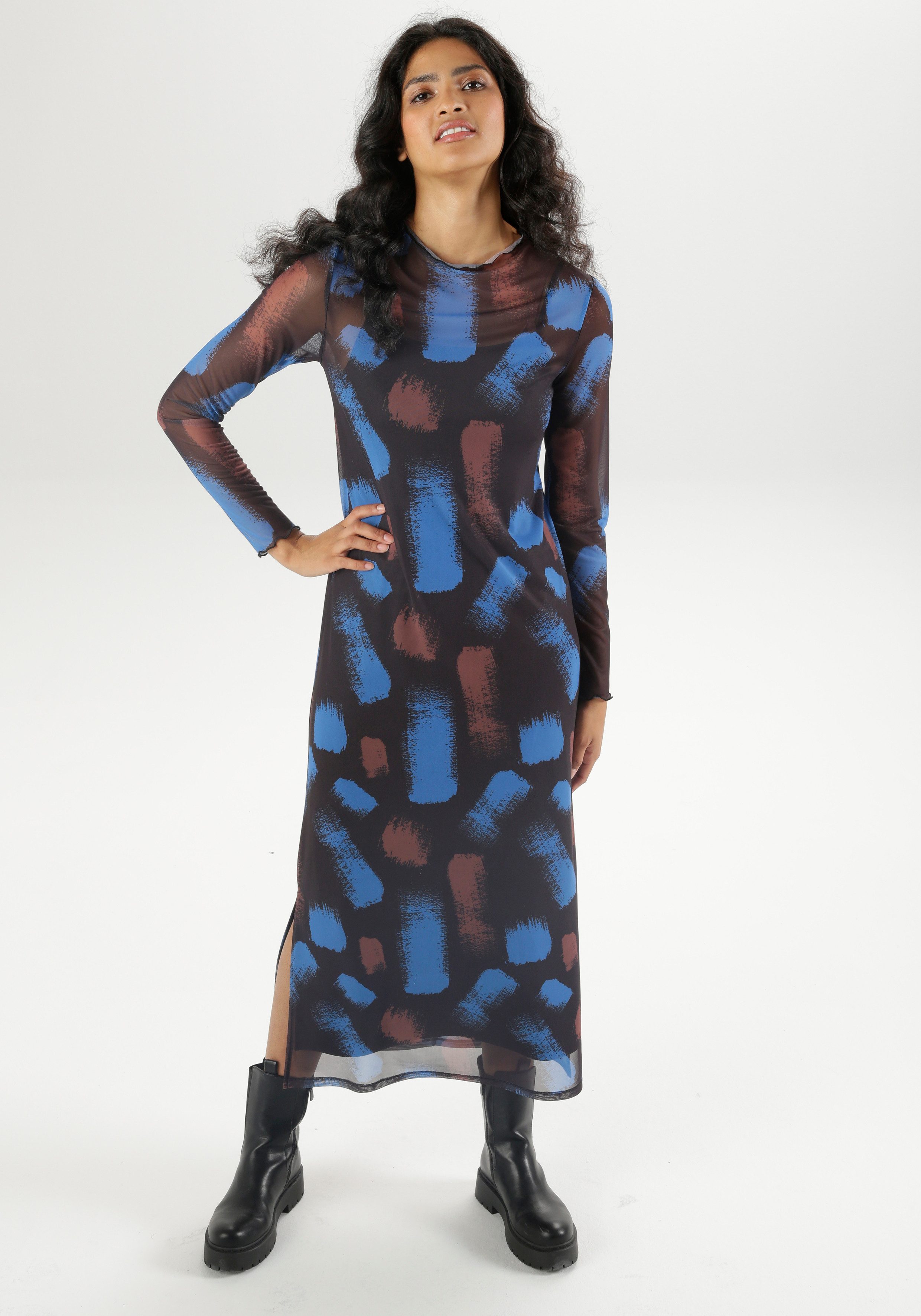 Aniston CASUAL Maxi-jurk met kleurharmonische, grafische print (Met jersey onderjurk)