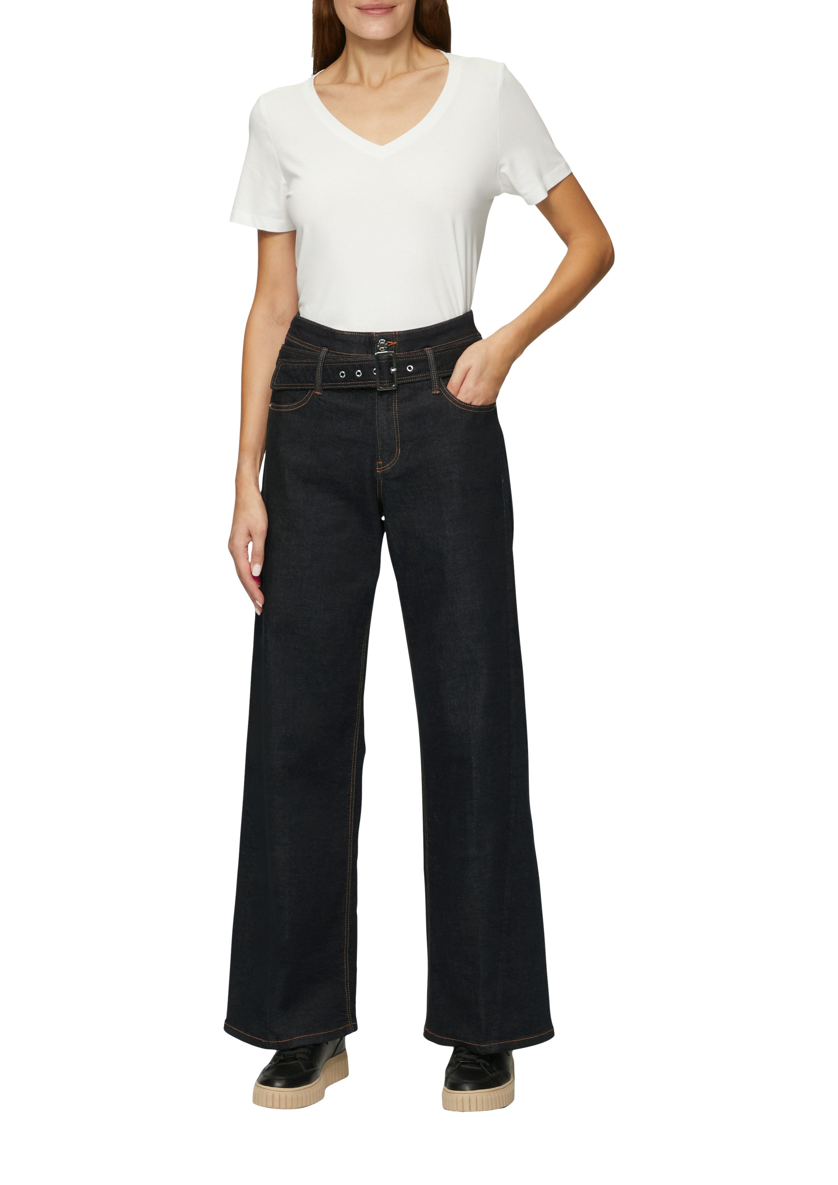 s.Oliver 5-pocket jeans Suri met textielriem en brede pijp