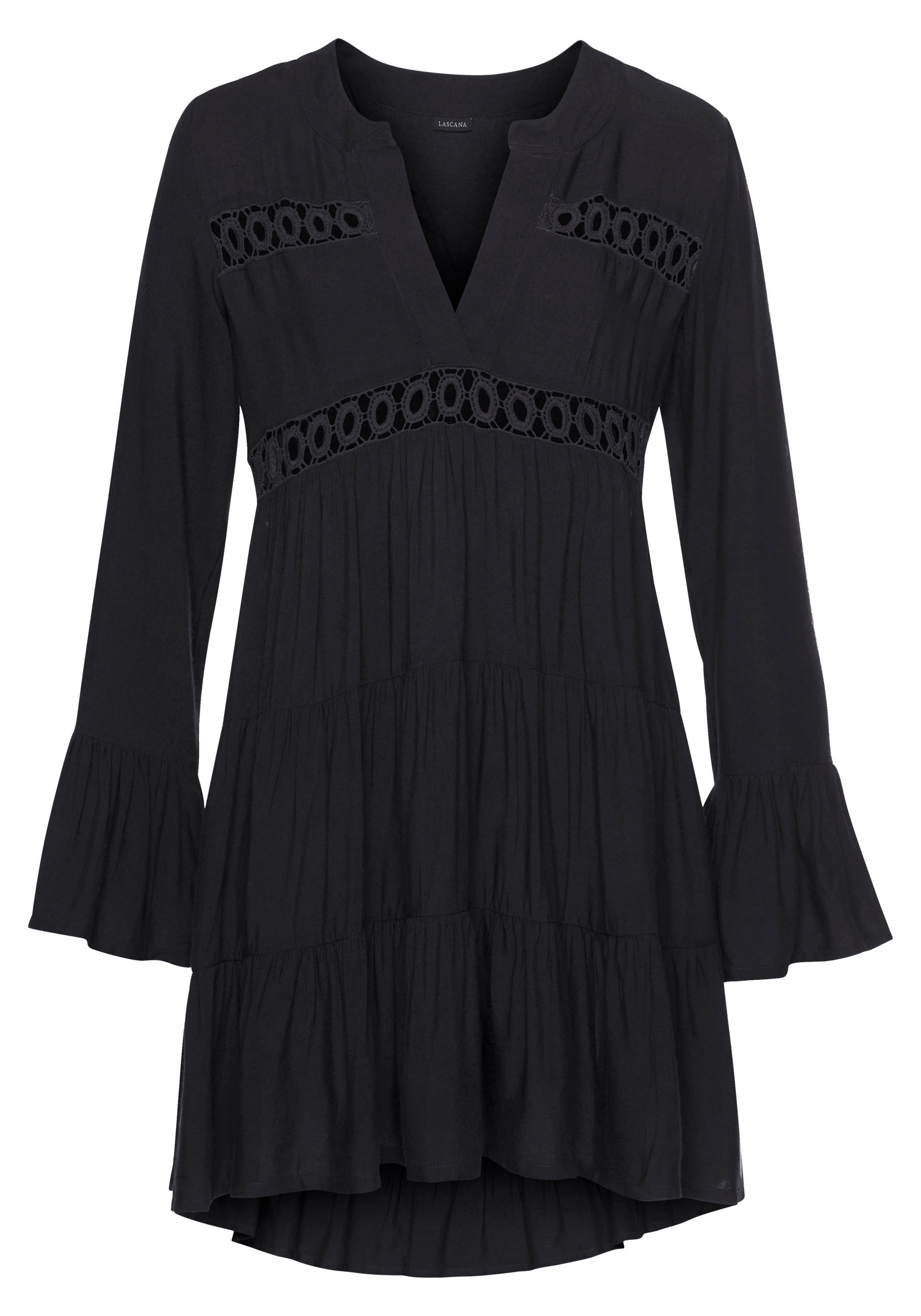 Lascana Lange blouse met kanten inzetstukken, tuniek, blousejurk, strandkleding