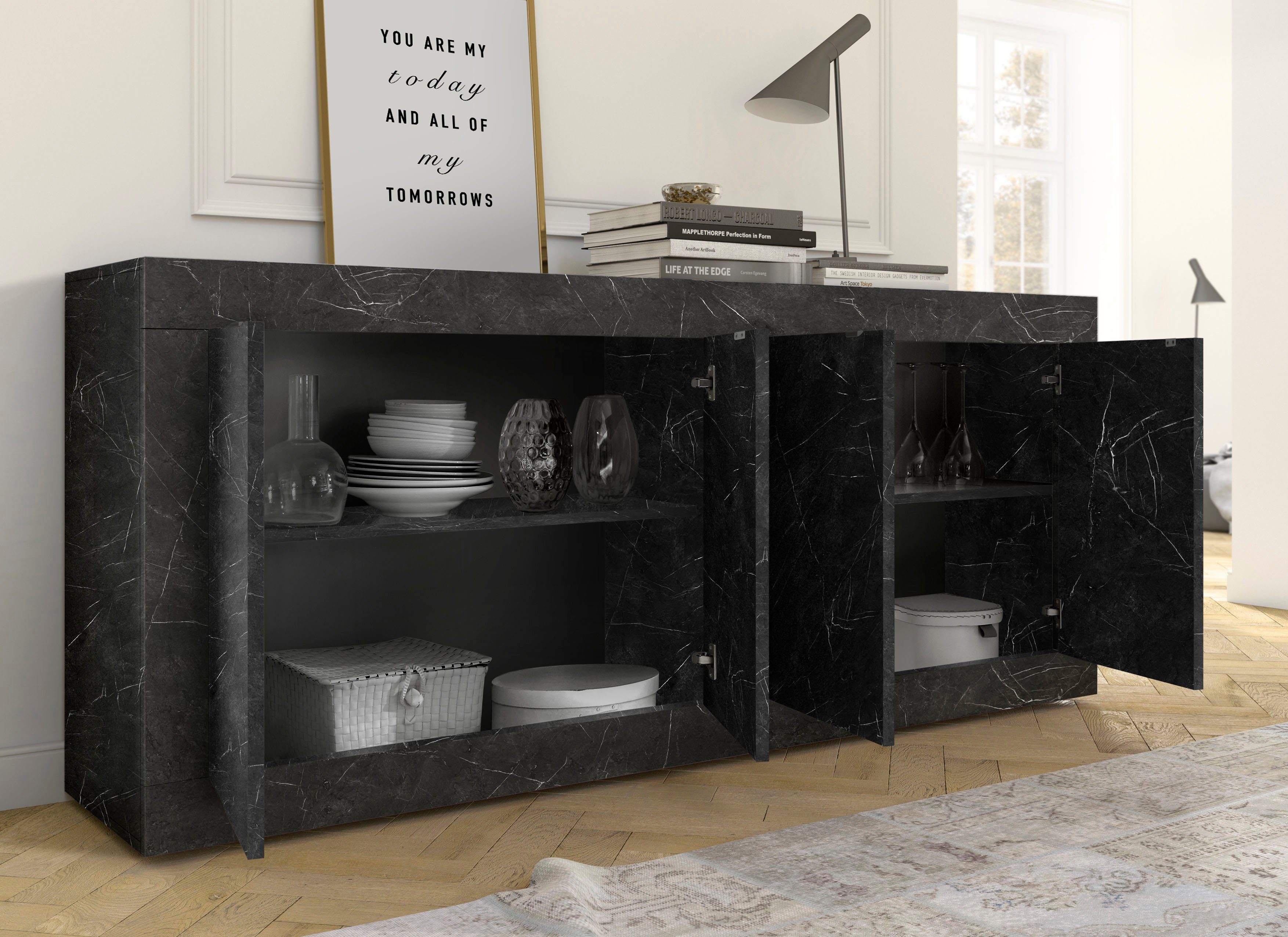 INOSIGN Dressoir Basis breedte 207 cm, commode 4 deuren, dressoir, Metalen handgreep, moderne frame-uitstraling, veel opbergruimte, kleurkeuze
