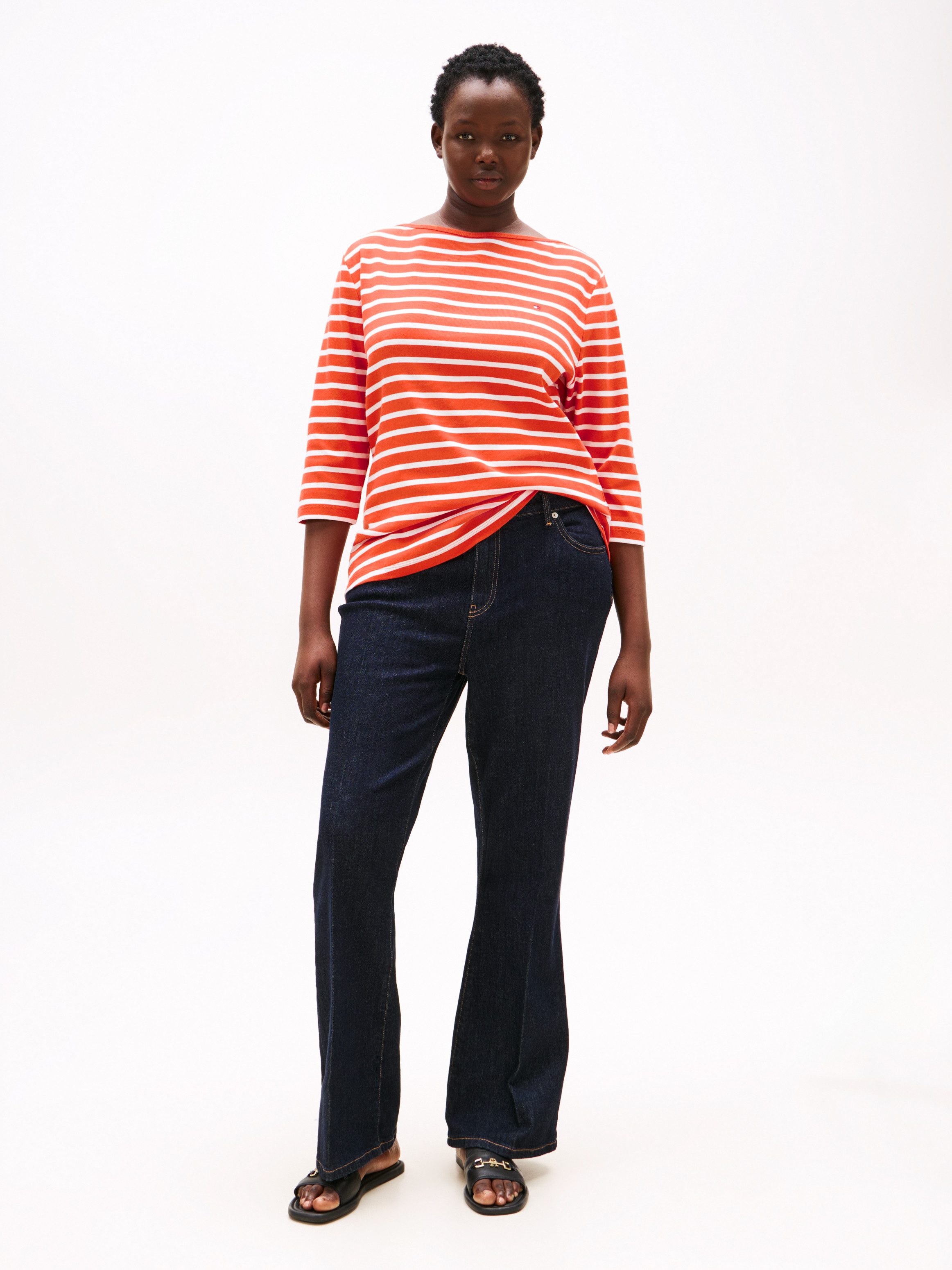Tommy Hilfiger Curve T-shirt CRV SLIM CODY BOAT-NK 3/4SLV in grote maten, 3/4 mouwen, logoborduring