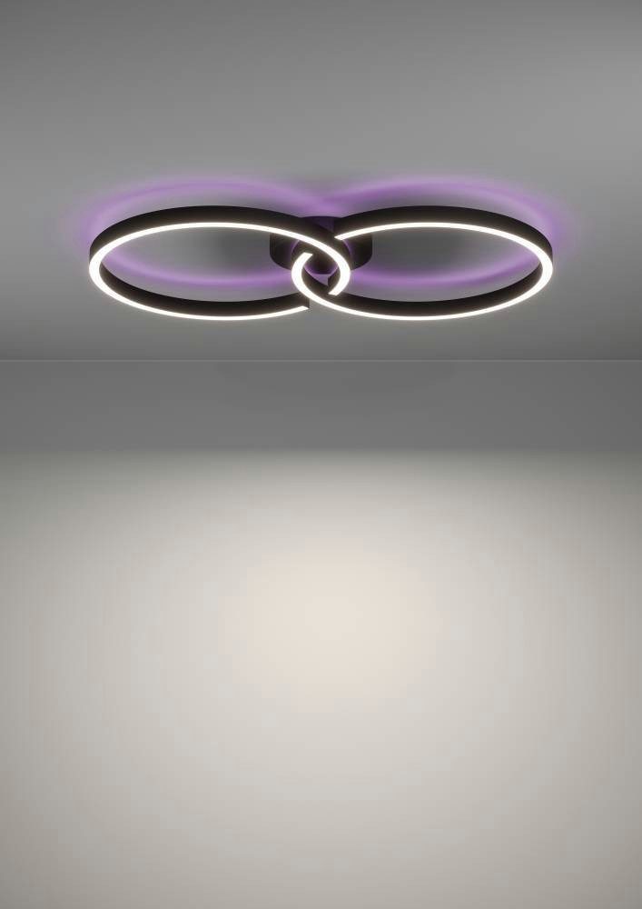 EGLO Plafondlamp AMANDOLO dimmbare plafondlamp, afstandsbediening, metaal in zwart, rgb backlight (1 stuk)