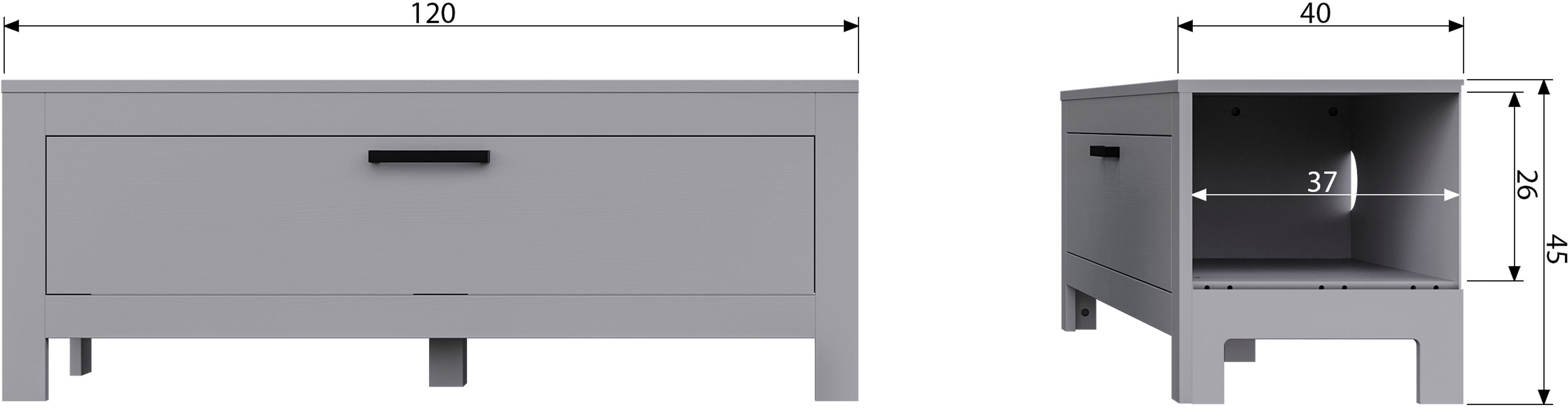 WOOOD Tv-meubel Bonk TV-dressoir van dennenhout, 1 klep, h 45 cm x b 120 cm