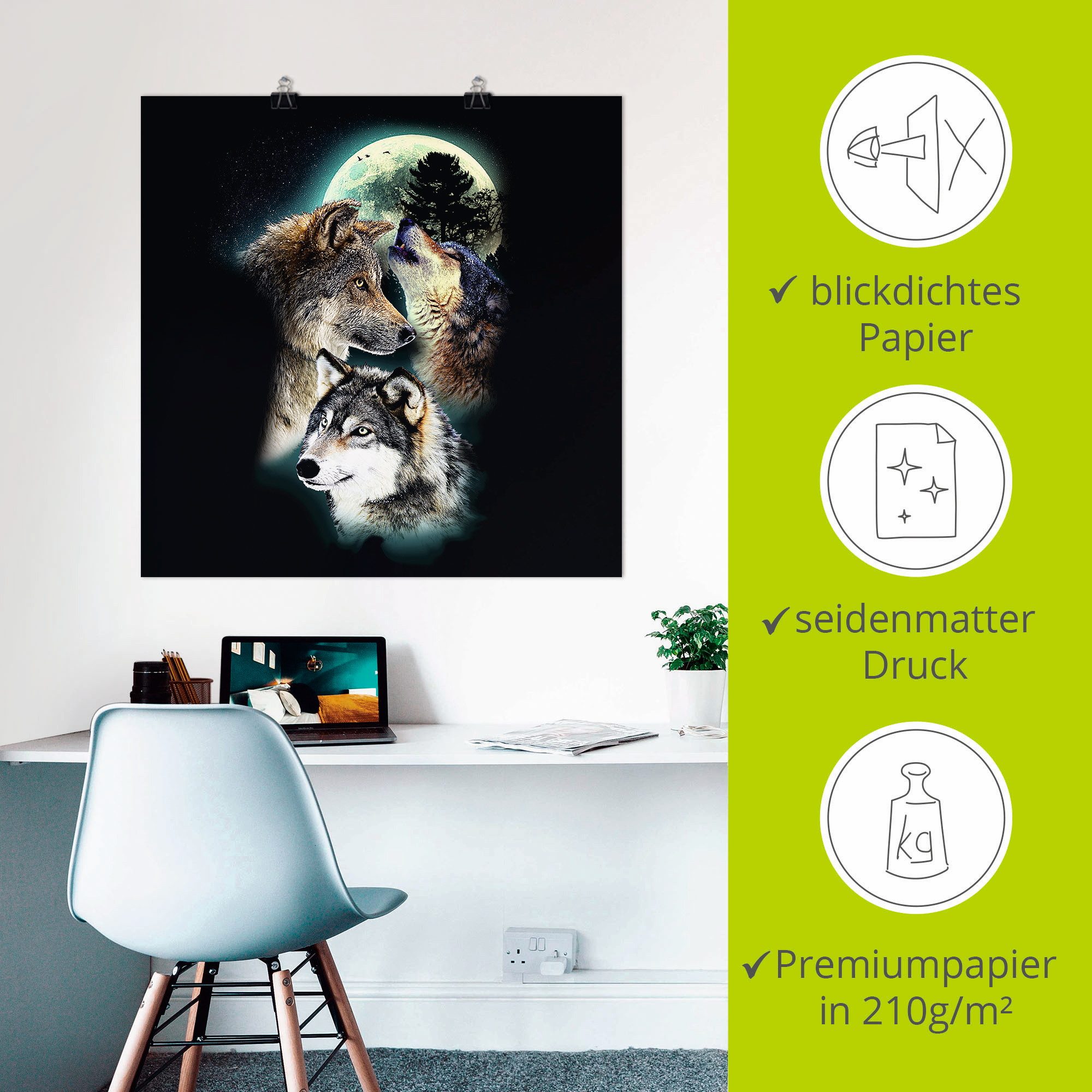 Artland Artprint Fantasie wolf wolven met maan als artprint op linnen, poster, muursticker in verschillende maten