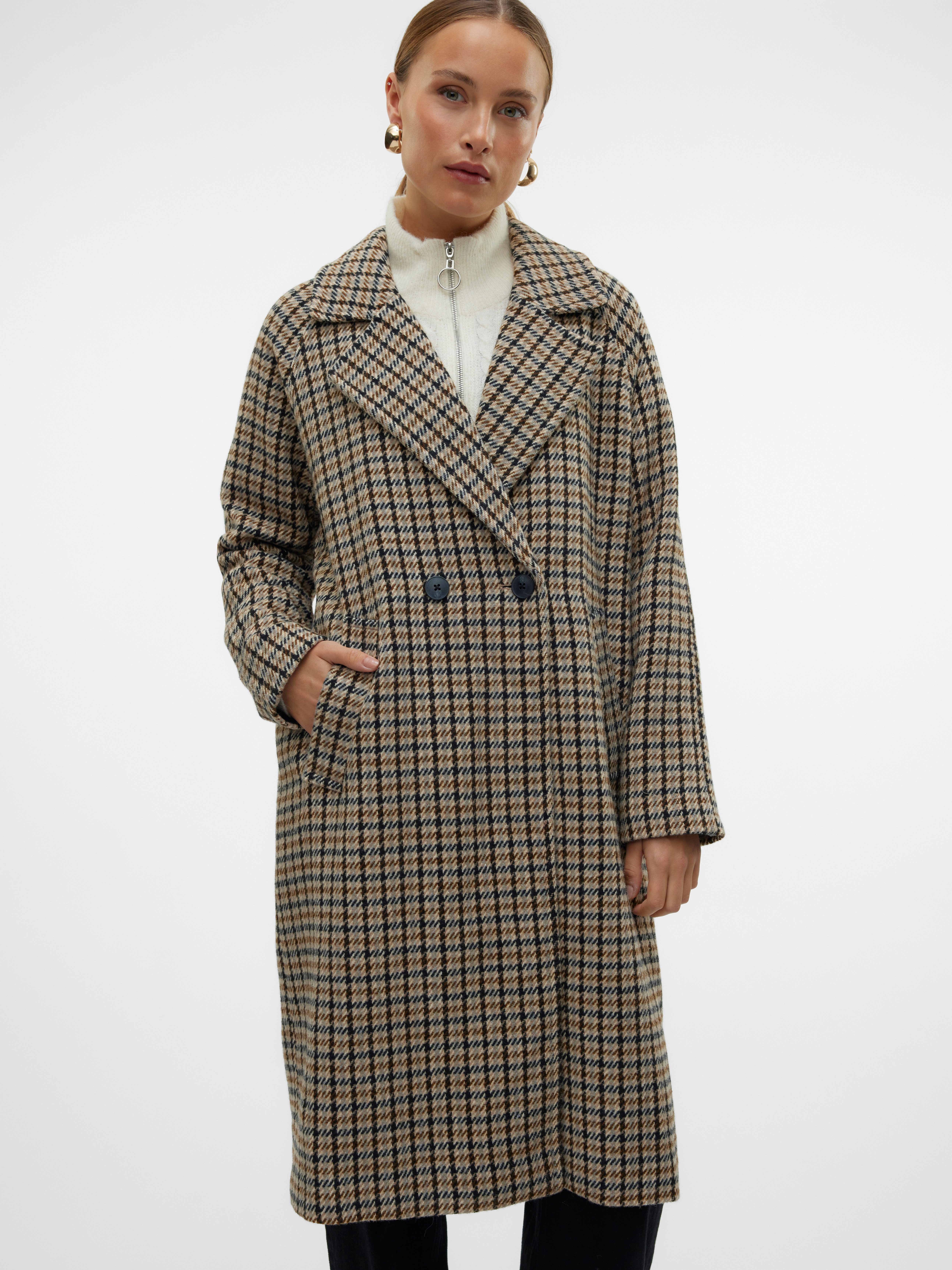 Vero Moda Lange jas VMHANNAH LONG WOOL CHECK COAT GA BOO