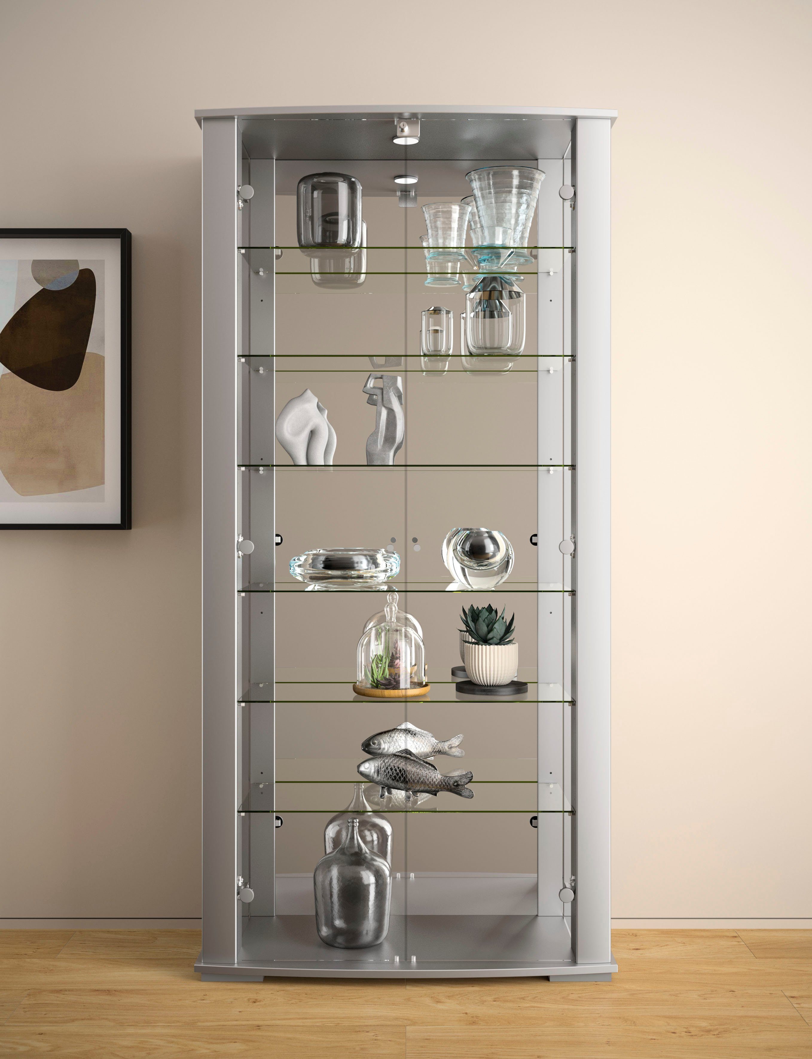fif möbel Vitrinekast Stella Staande vitrine/glasvitrine met 2 glazen deuren, perfect voor verzamelaars, verzamelvitrine