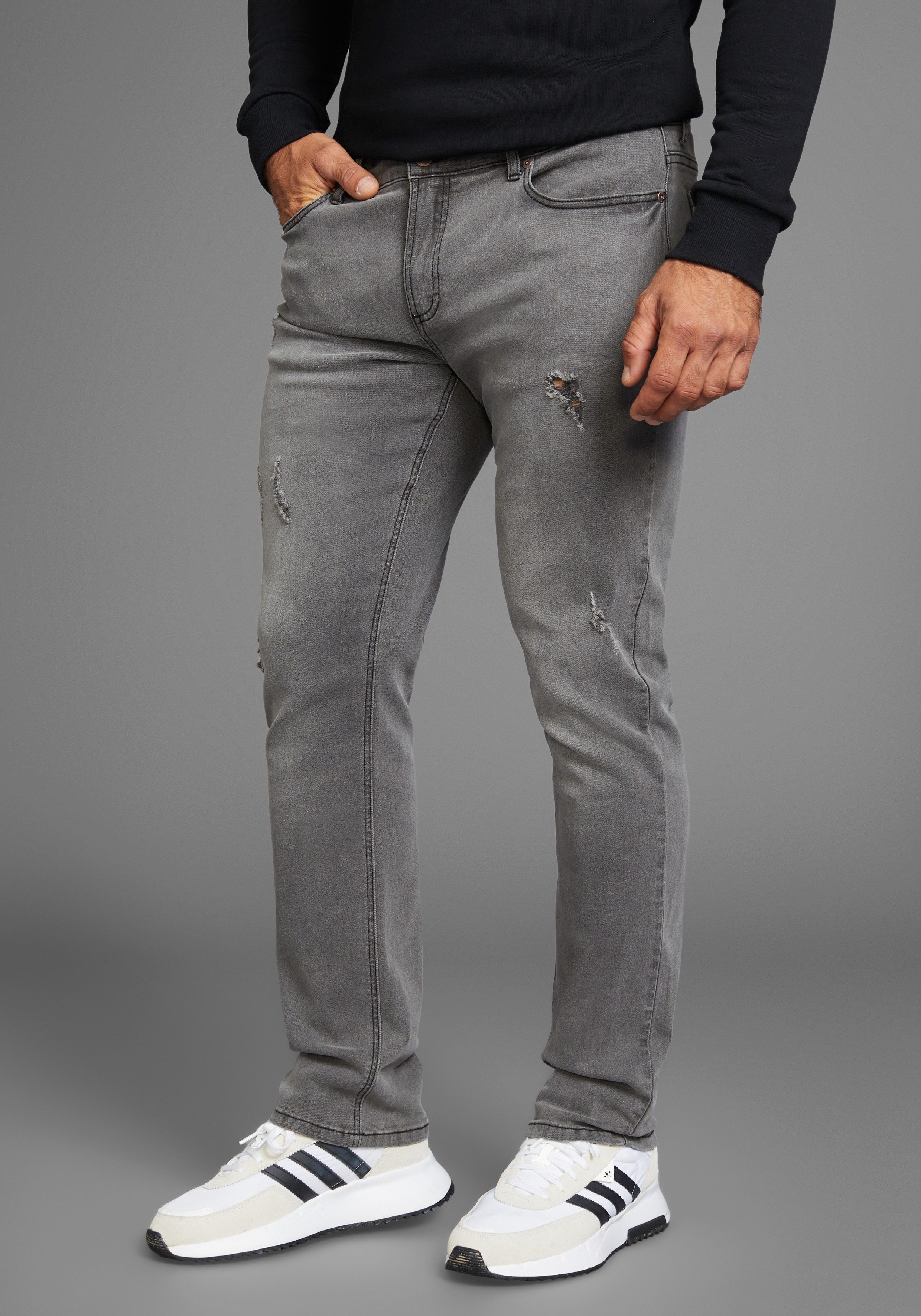 Bruno Banani Straight jeans Hutch rechte pasvorm, met destroyed-effecten, lage taillehoogte