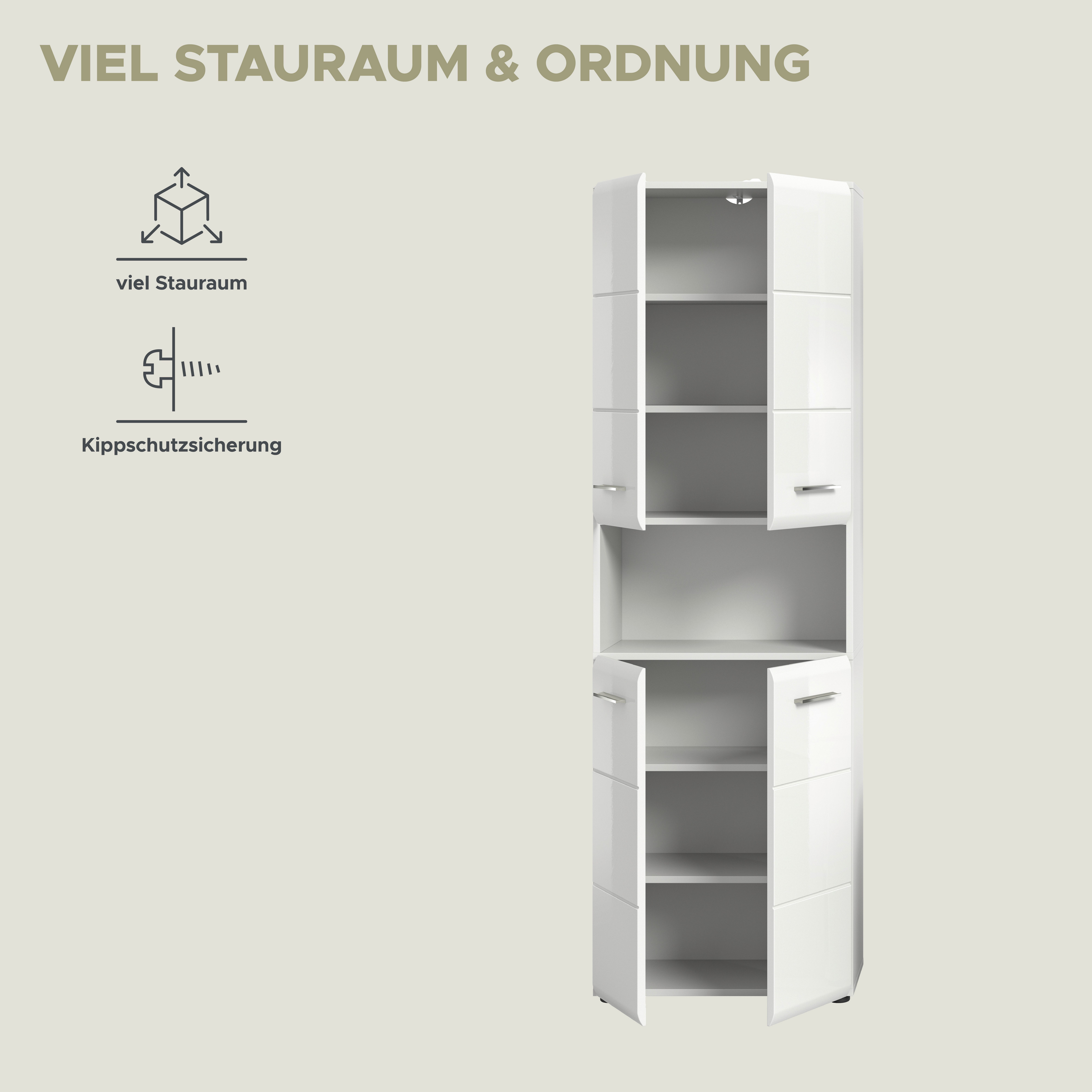 INOSIGN Hoge kast FLORENZ, TOPSELLER!, Hoogte 185 cm, 4 deuren, 4 legplanken, 1 open vak