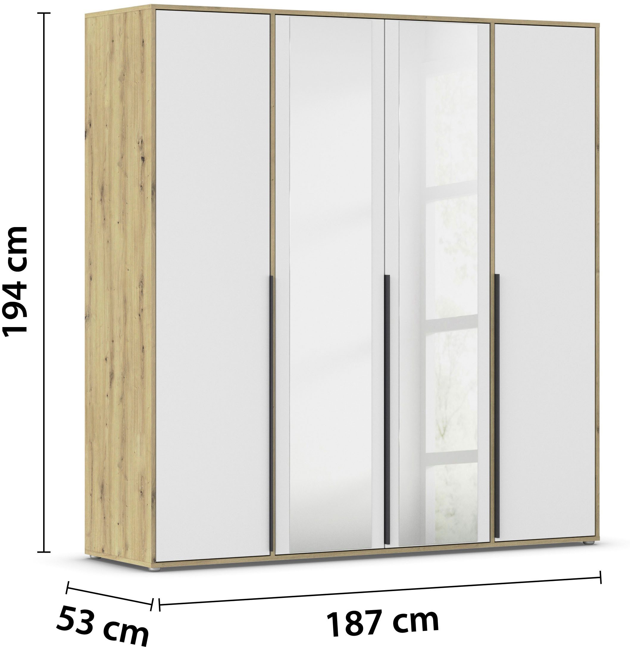 rauch Draaideurkast Kledingkast Kast Garderobe Wasmand NAGATA met Spiegel und modernen stangengriffen in graumetallic topseller made in germany