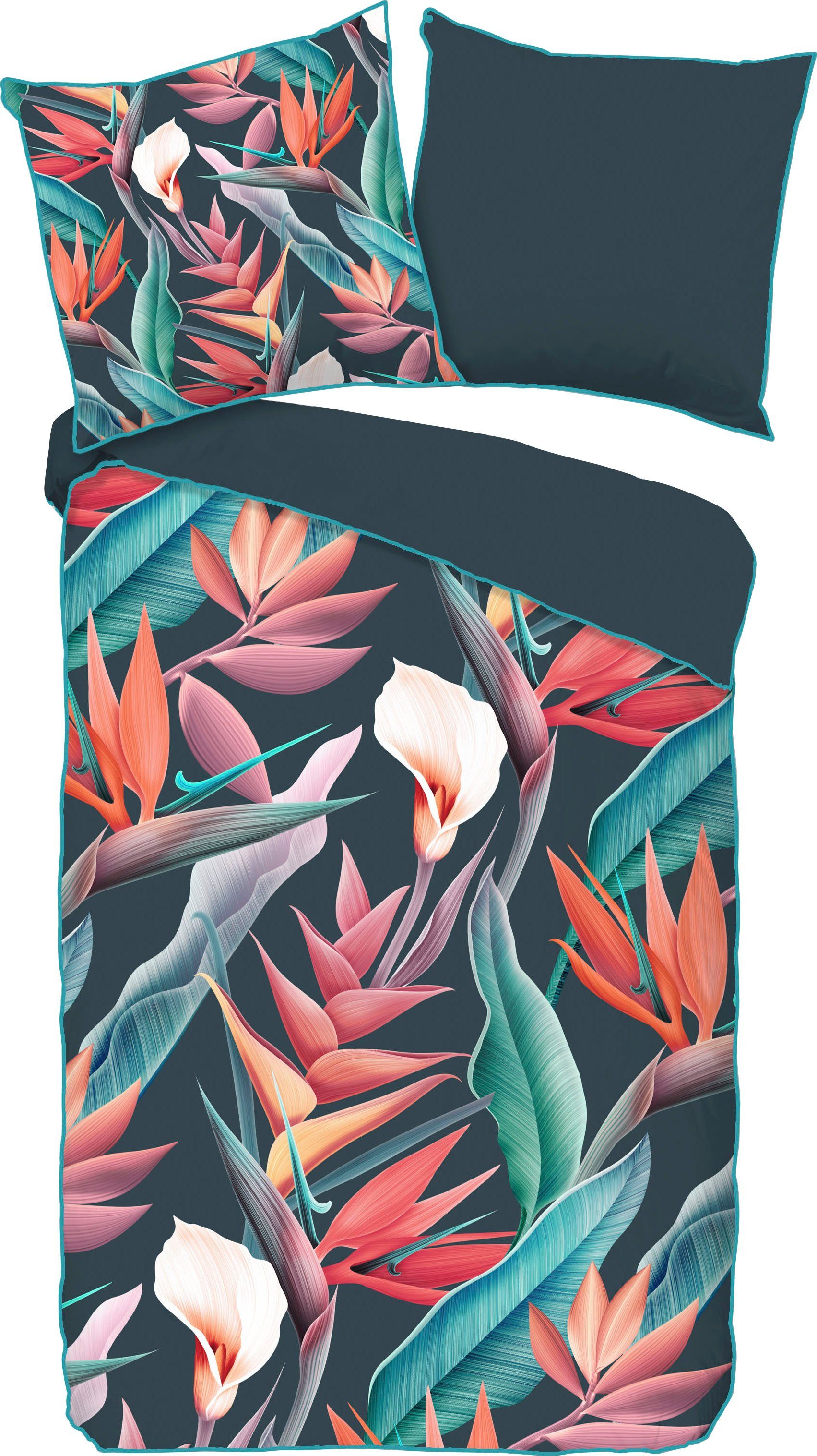 Descanso Overtrekset Chloe Katoen, Satijn, 135x200, Bies, Rits, Omkeerbaar, Bloemen