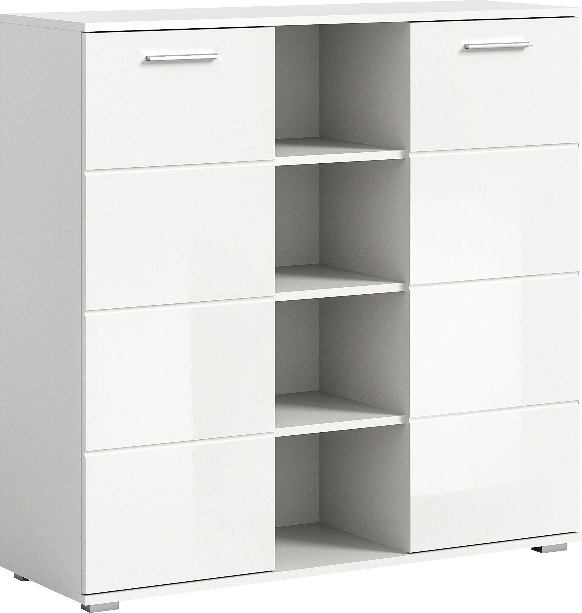 INOSIGN Highboard Valge, Hoogte 108 cm, 2 Deuren, 4 in hoogte verstelbare Planken, 4 Open Vakken