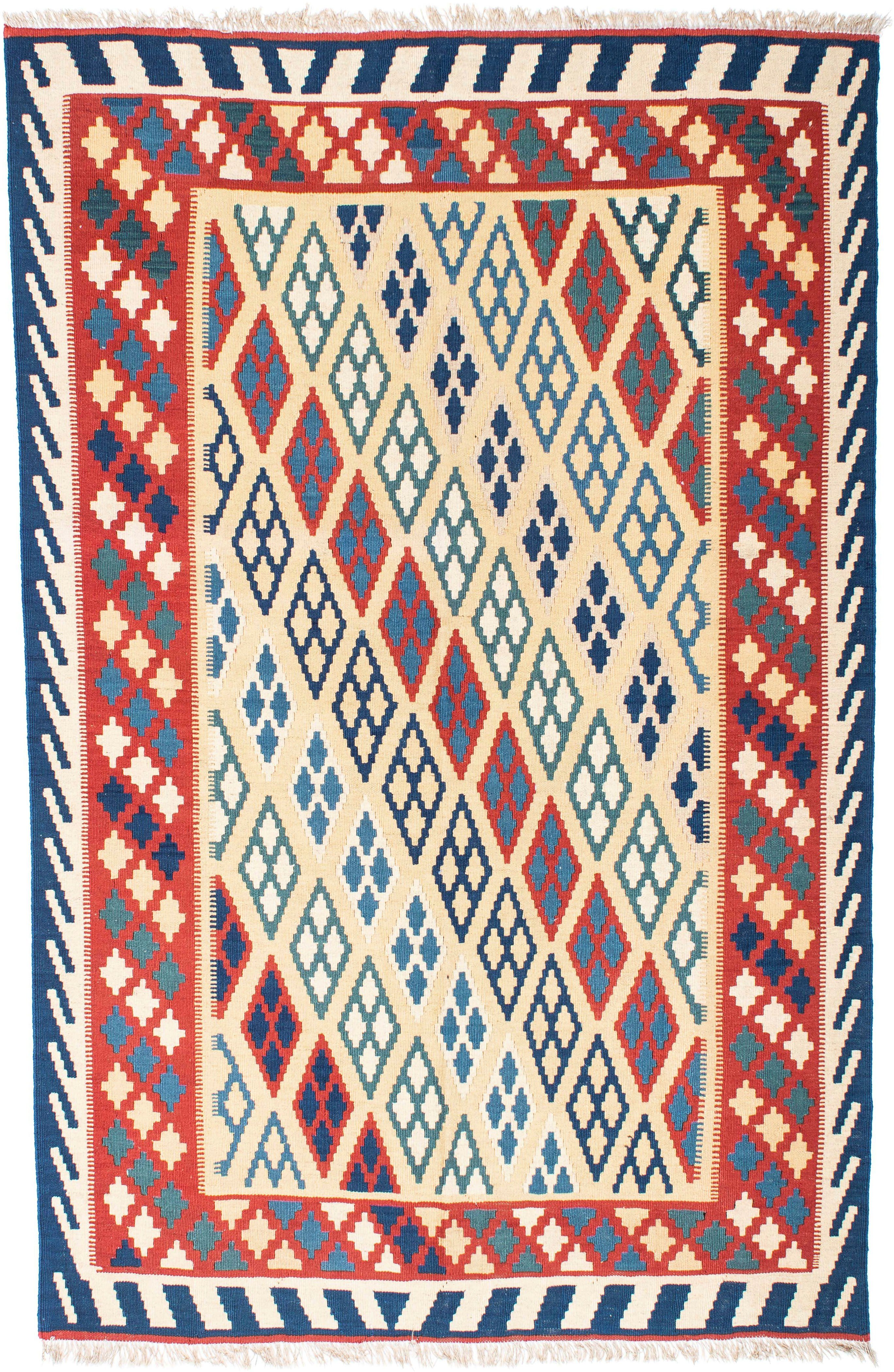 morgenland Wollen kleed Kelim Fars geheel gedessineerd beige 206 x 156 cm Oriëntaalse look