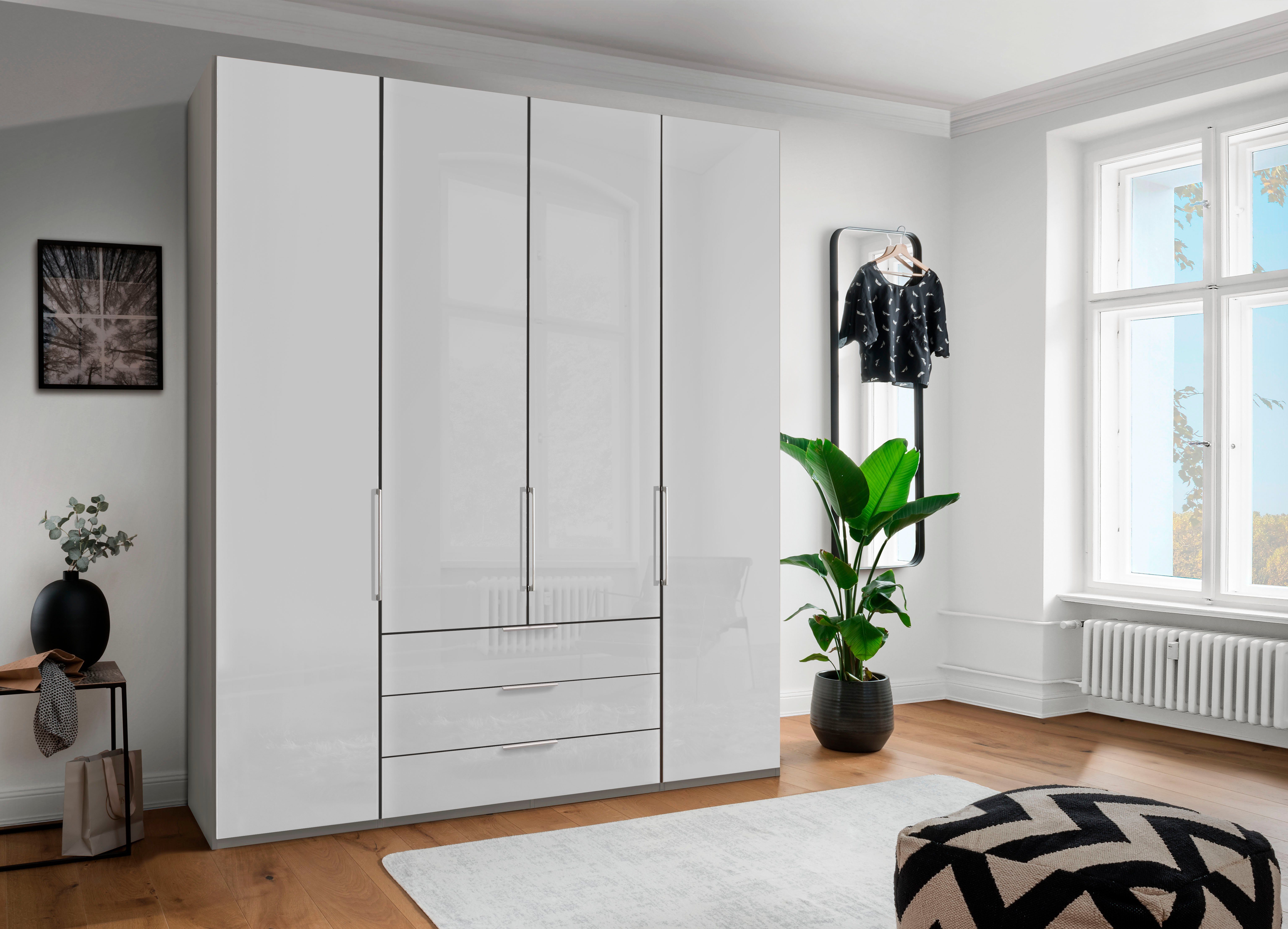 WIEMANN Vouwdeurkast Monaco met glazen front en hoogwaardig beslag garderobekasten maat 197,4 cm x 216 cm x 58 cm grijs