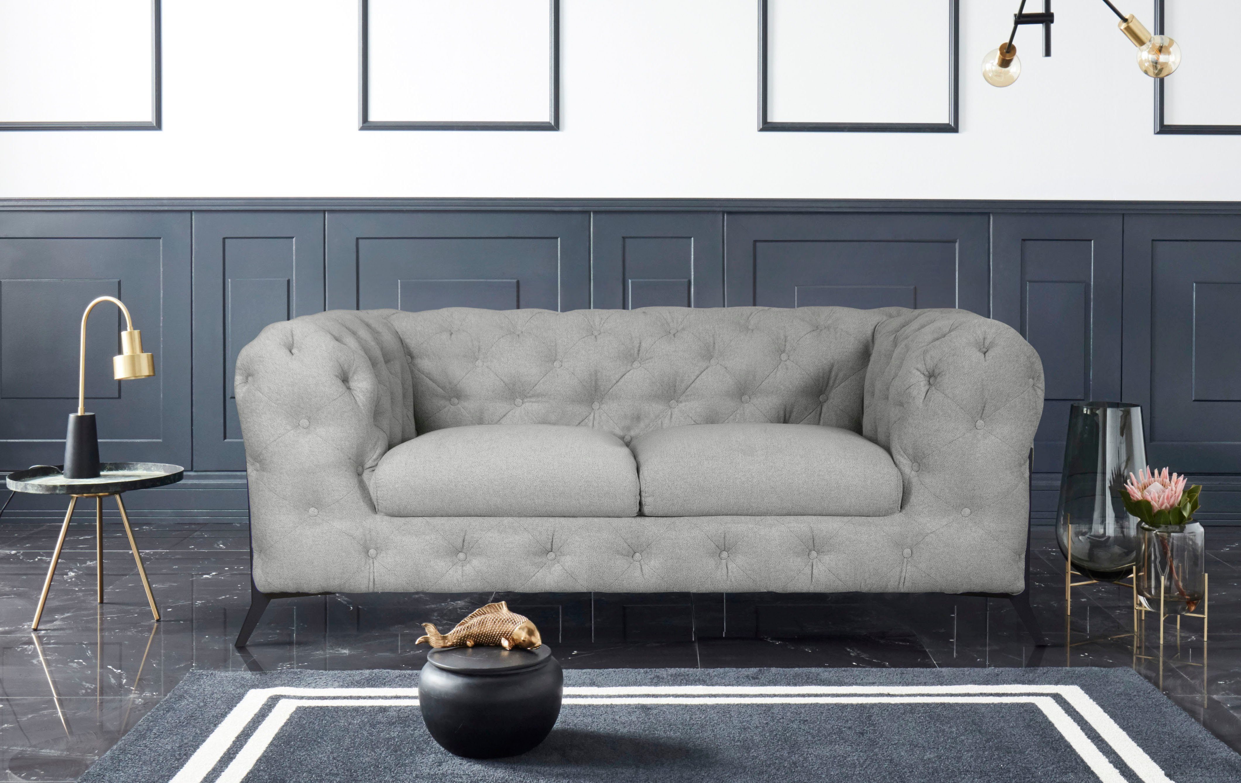 Leonique Chesterfield-bank Amaury luxueuze capitonnage, moderne chesterfield look, kleur van de poten ter keuze