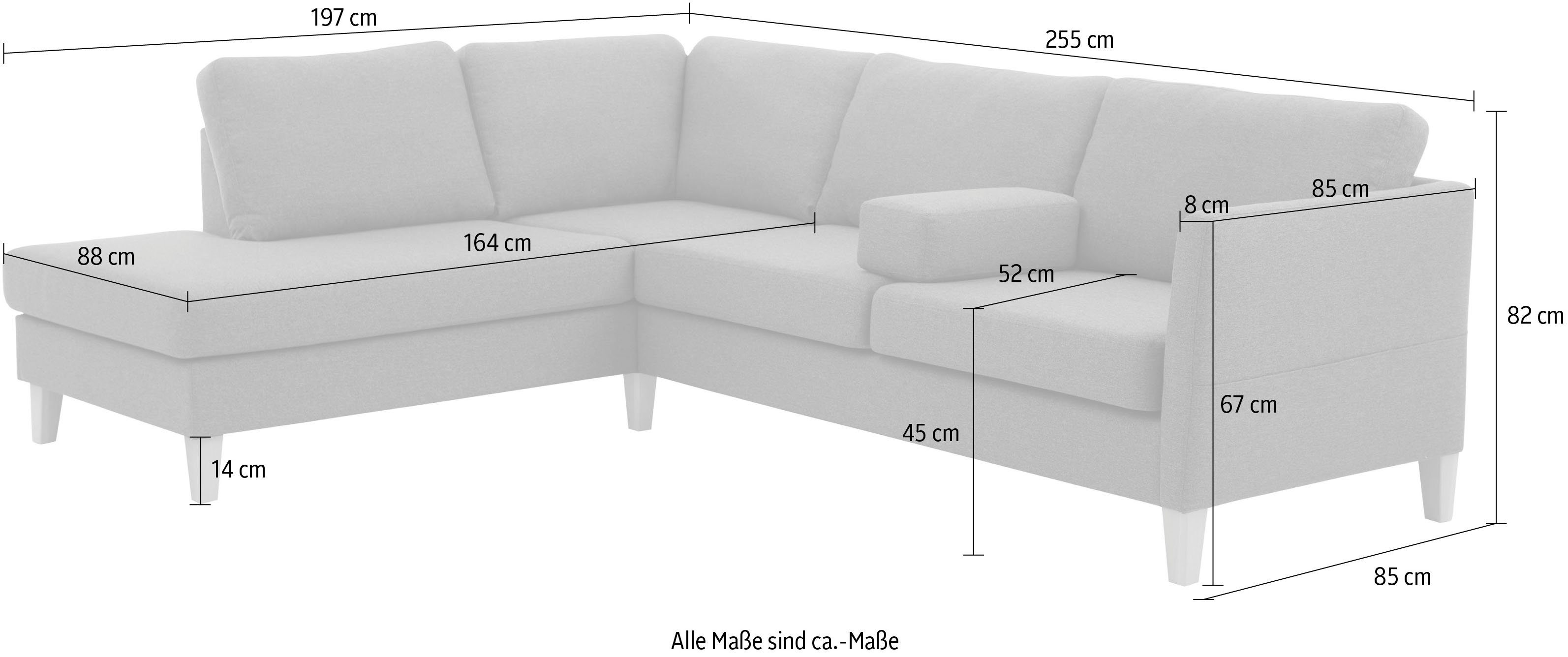 ATLANTIC home collection Hoekbank Mailo L-vorm met zakken opzij en ottomane, met massief houten poten