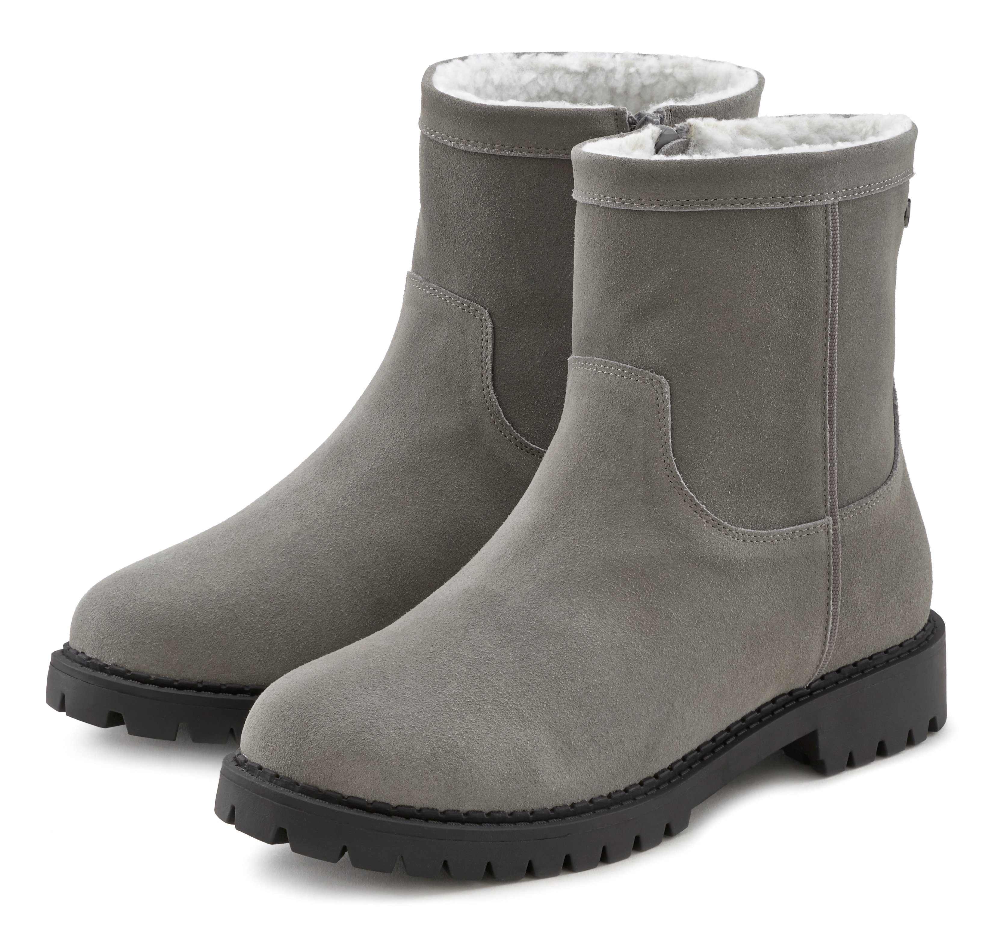 Lascana Winterlaarzen van leer, warme voering en profielzool, laarzen, snowboots, laarsjes