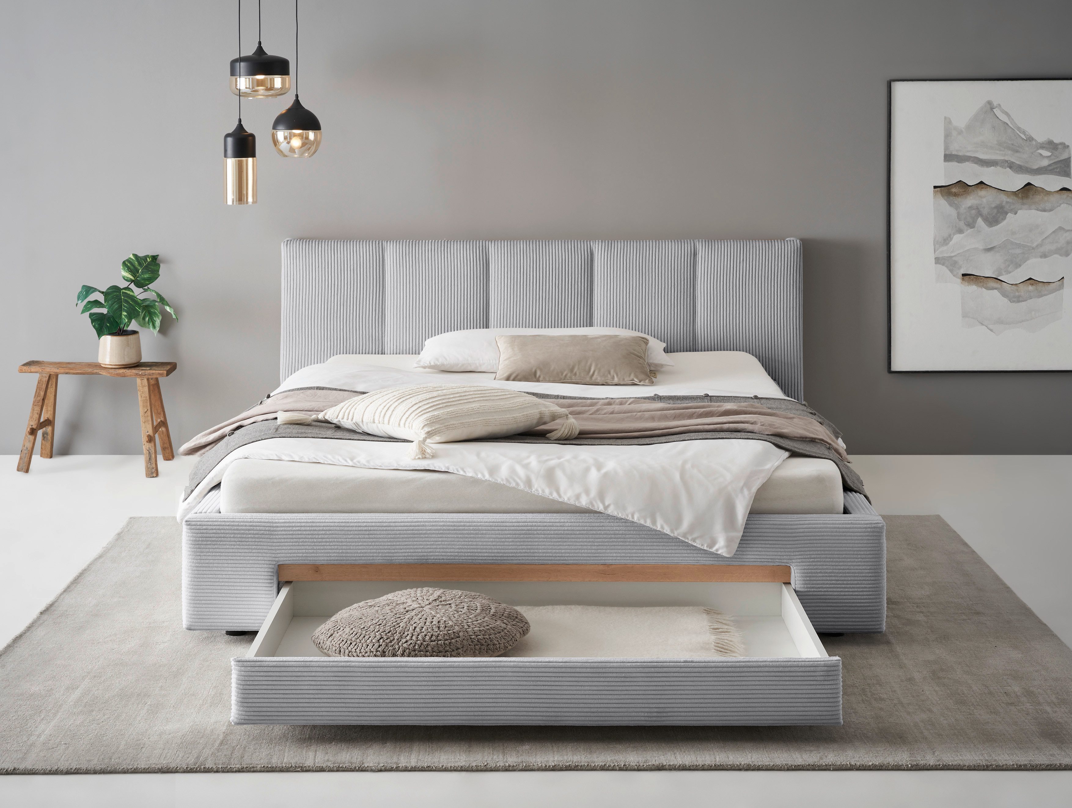INOSIGN Gestoffeerd bed CiTY/GiRON, bedframe met bedlade, gestoffeerd opbergbed met hondenbed of opberglade, bekleding van corduroy of linnenlook