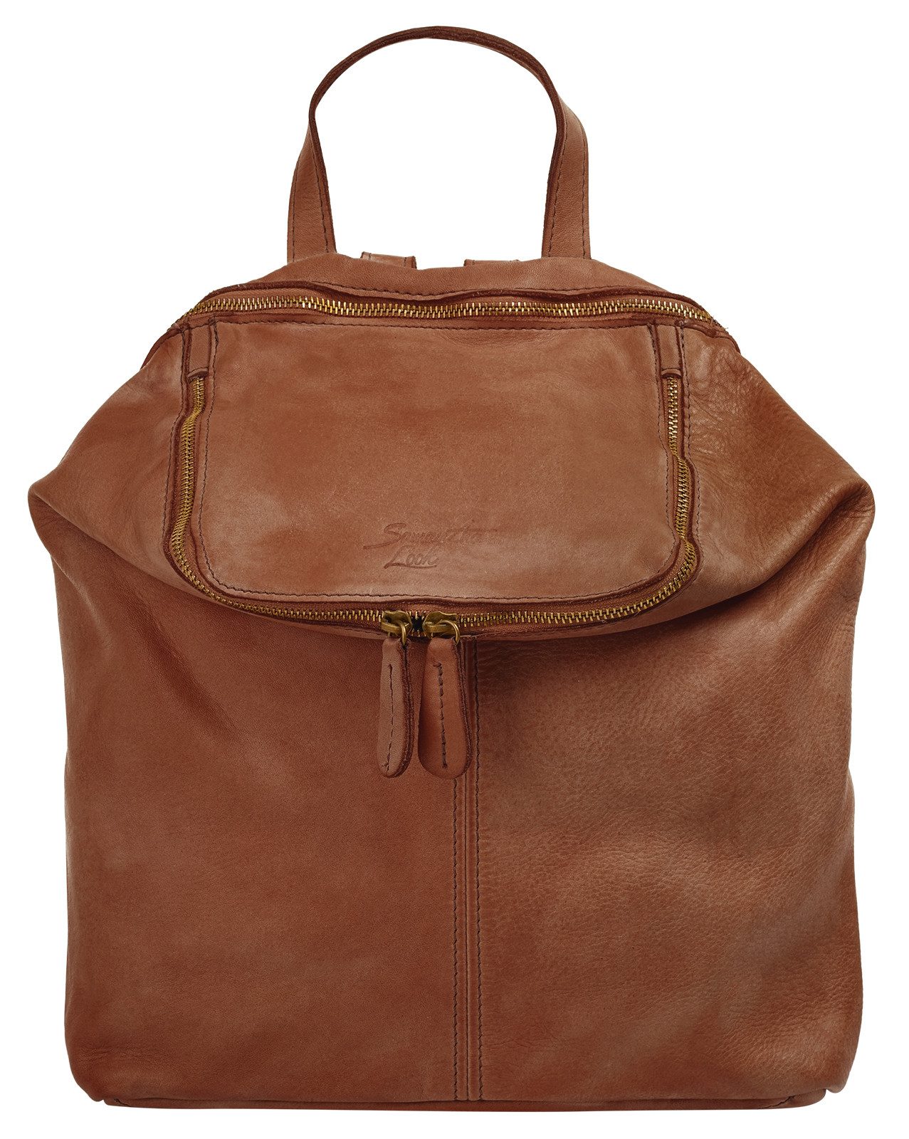 Samantha Look Rugzak echt leer, made in italy dames rugzakken maat onesize bruin