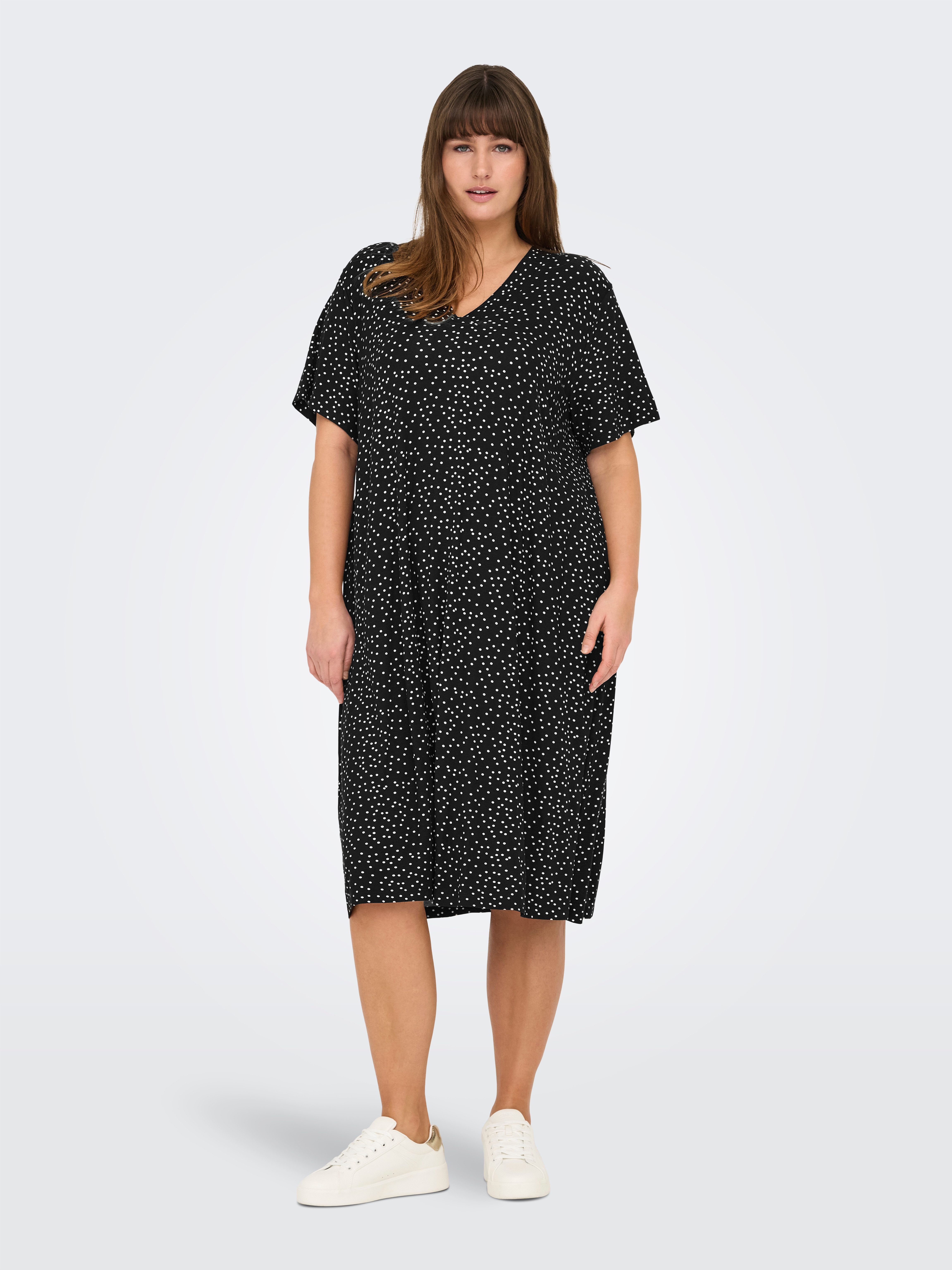 ONLY CARMAKOMA Shirtjurk CARFYRLA LIFE S/S V-NCK BLK AOP DRE NOOS dames shirtjurken maat S (42/44) zwart