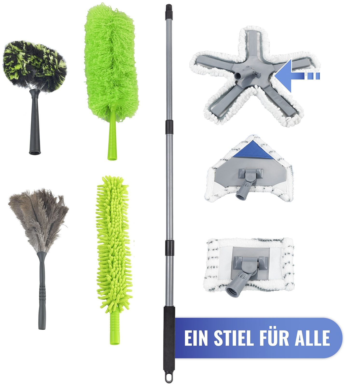 Maximex Vloerwisserset Model octopus met telescopische steel 360° duo-knikgewricht, microvezel bekleding, reinigt alleen met water (set, 4-delig)