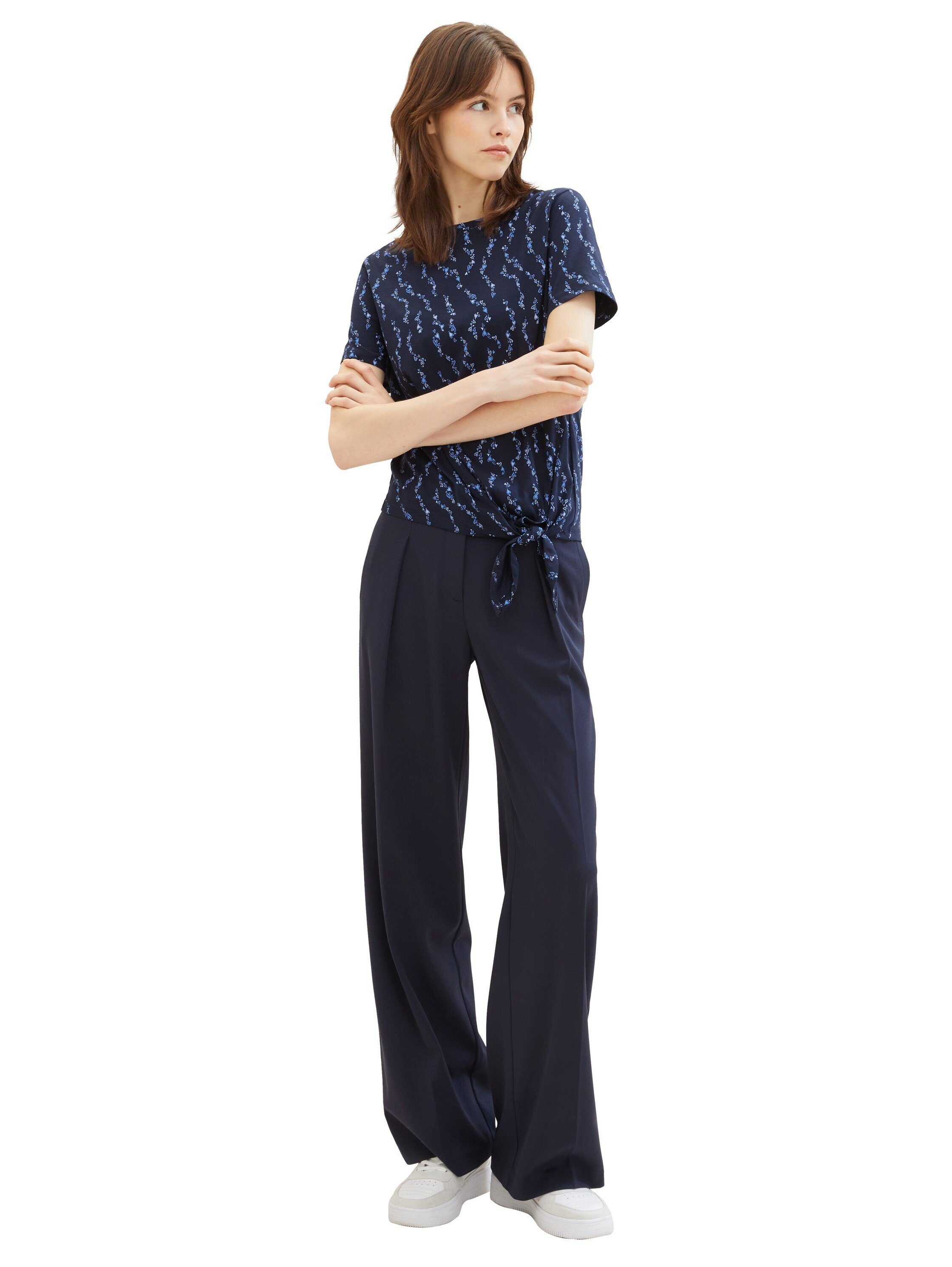 Tom Tailor Denim T-shirt met minimalprint en zij-knoop