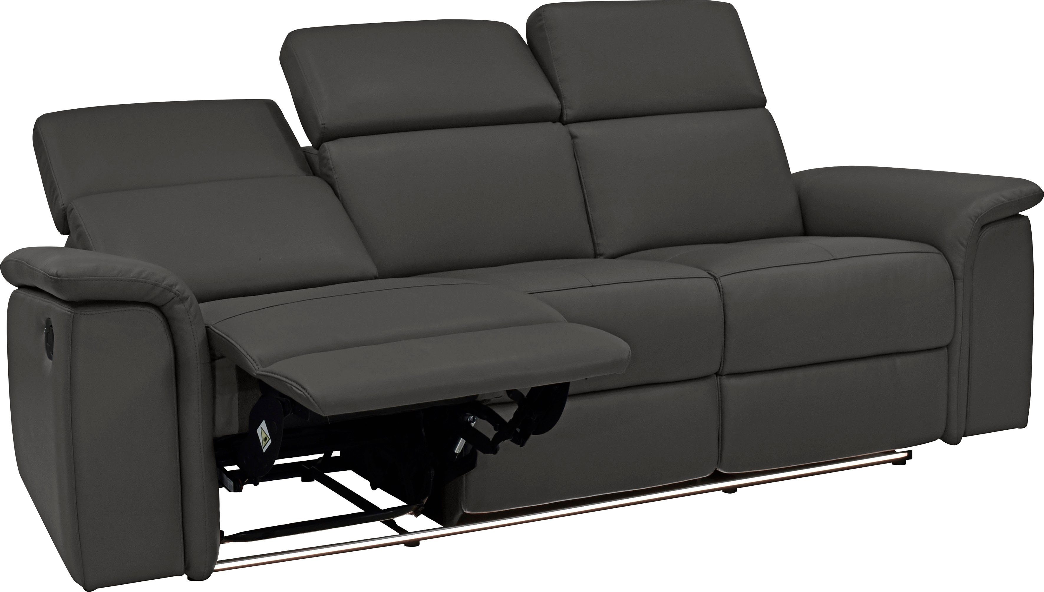Places of Style 3-zitsbank Pareli 229 cm, handmatige en elektrische relaxfunctie in 2 zits USB, verstelbare hoofdsteun, LED-verlichting, in echt leer, kunstleer, geweven stof