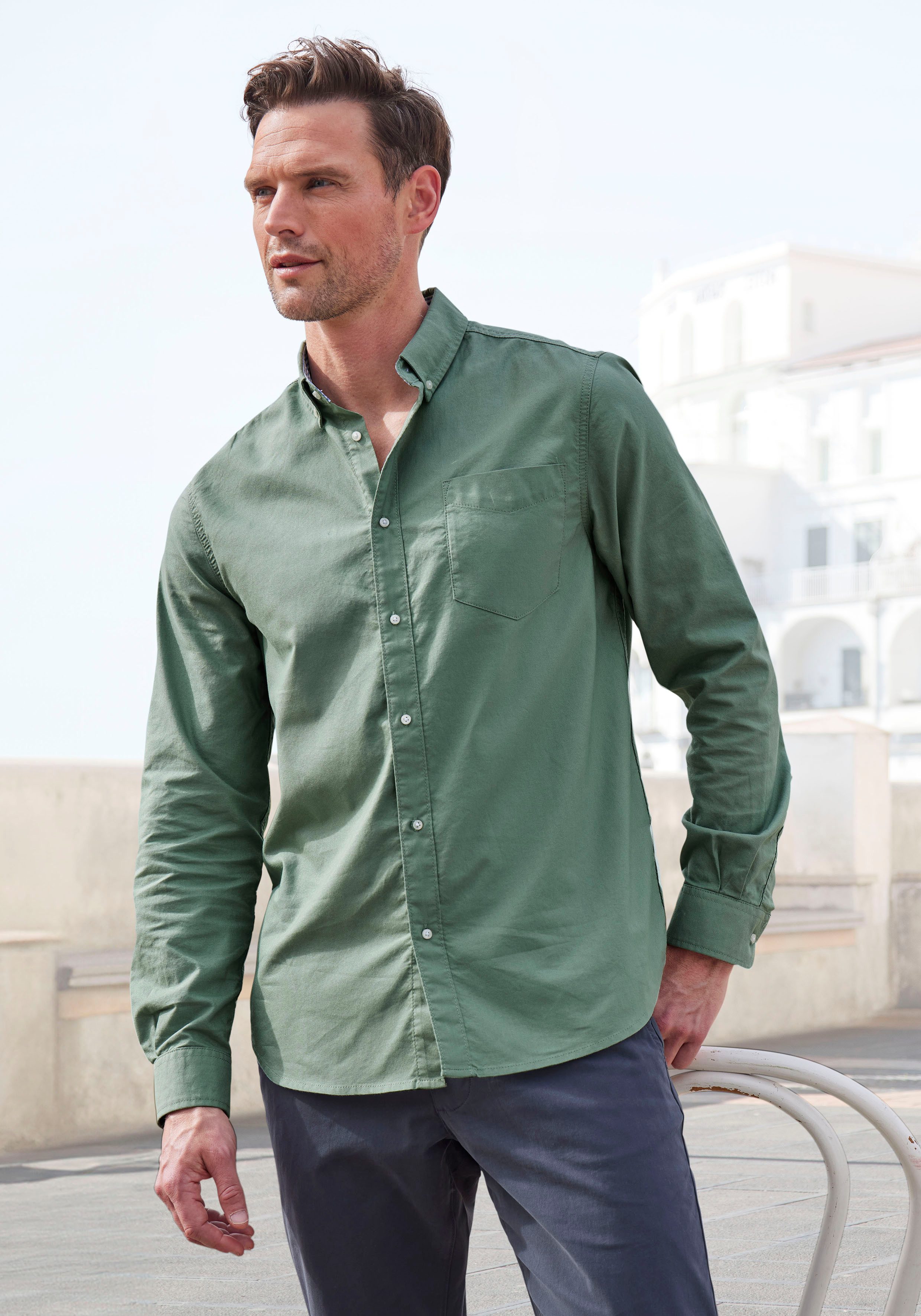 H.I.S Overhemd met lange mouwen Regular fit met button-down kraag, 100% katoen