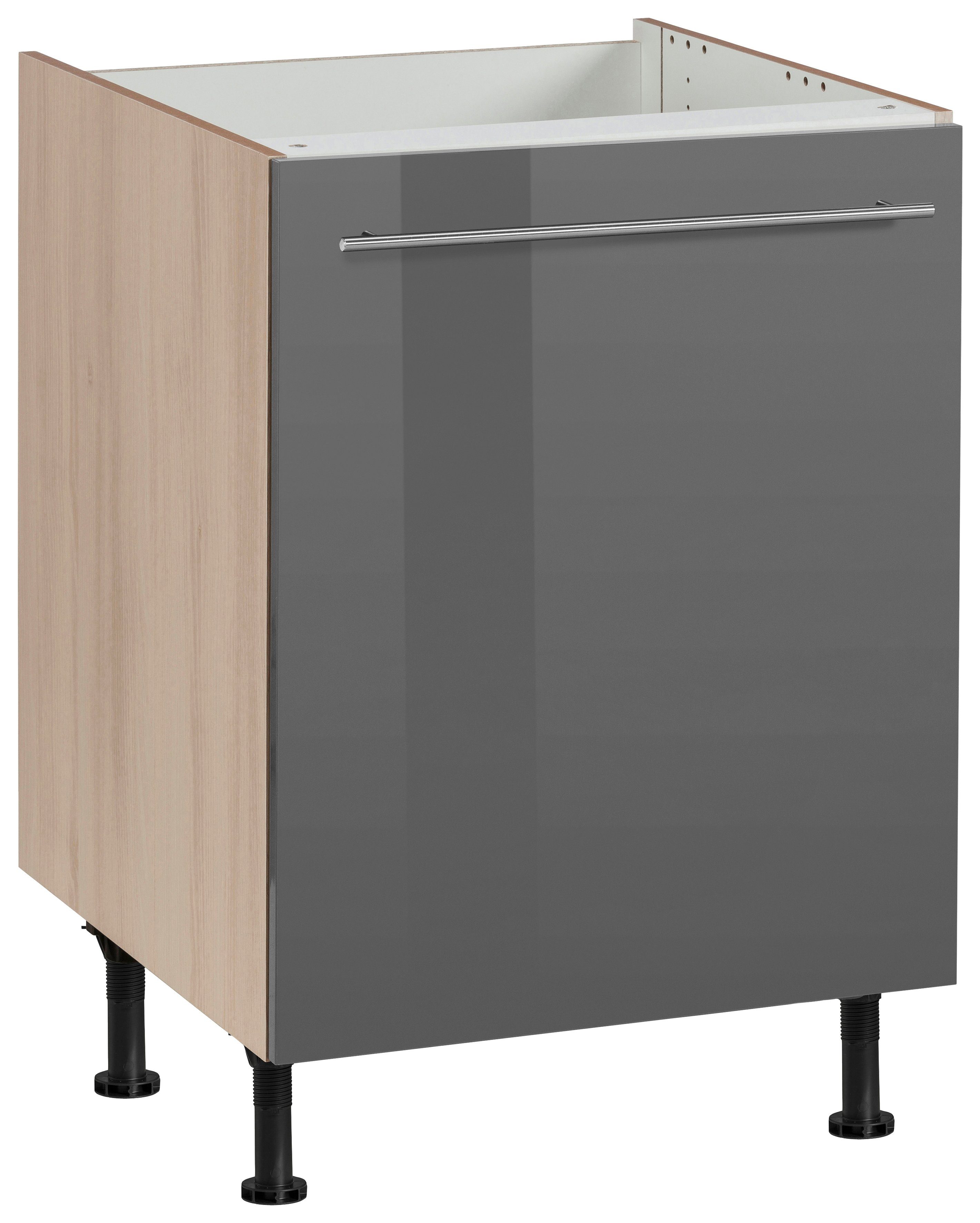 OPTIFIT Gootsteenkast Bern 60 cm breed, met 1 deur, met in hoogte verstelbare poten, met metalen greep gootsteenkasten grijs