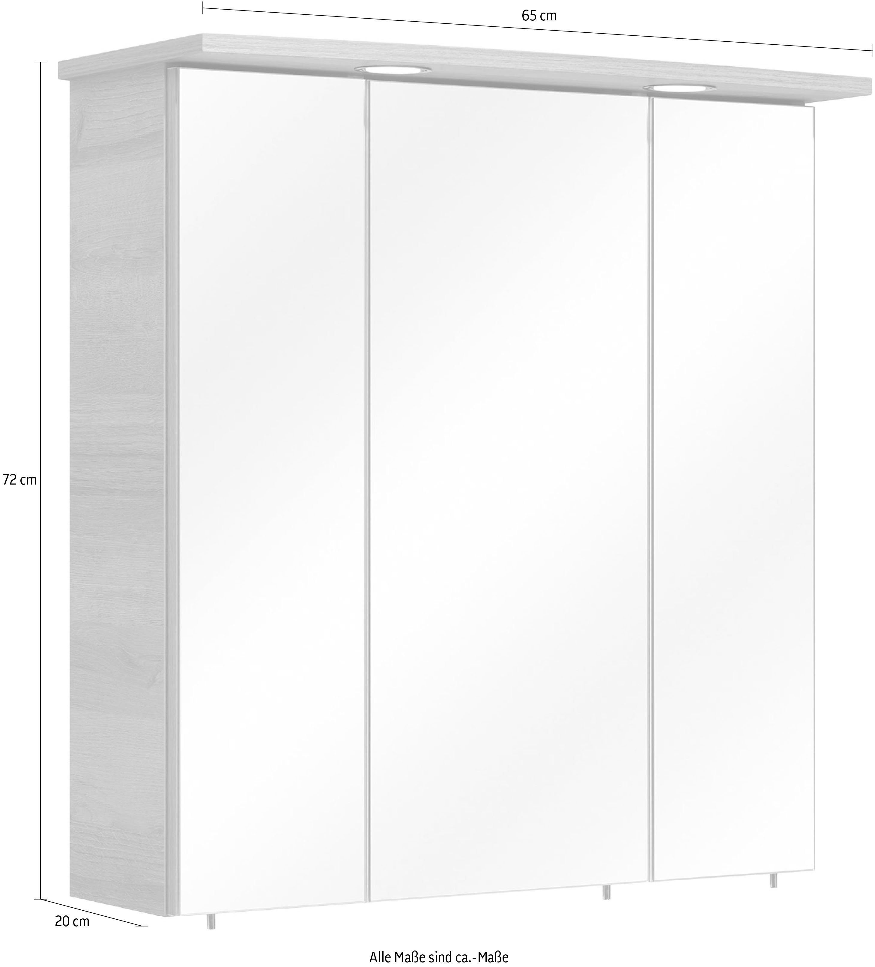 Saphir Spiegelkast Quickset 919 badkamermeubel, 3 spiegeldeuren, 6 planken, 65 cm breed