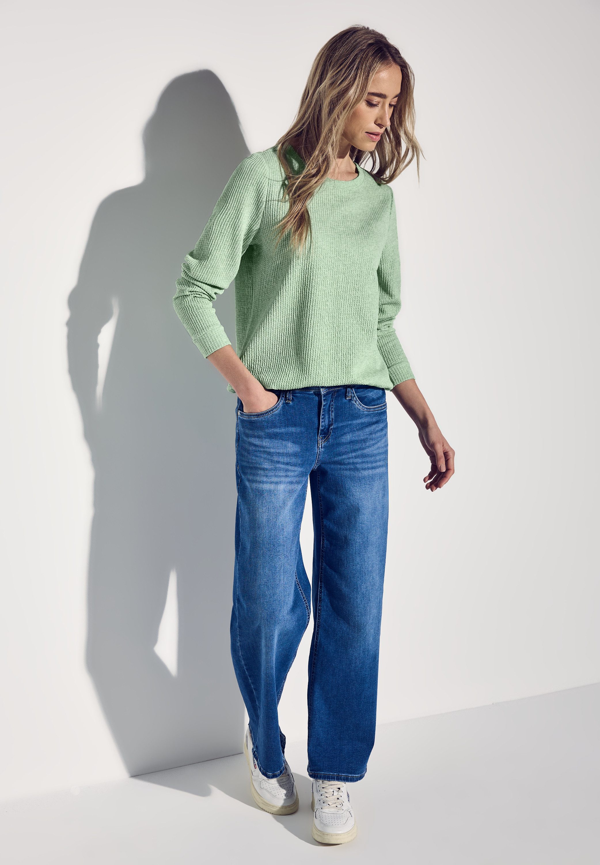 STREET ONE Sweatshirt Structuur-look, met elastische zoom met tunnelkoord
