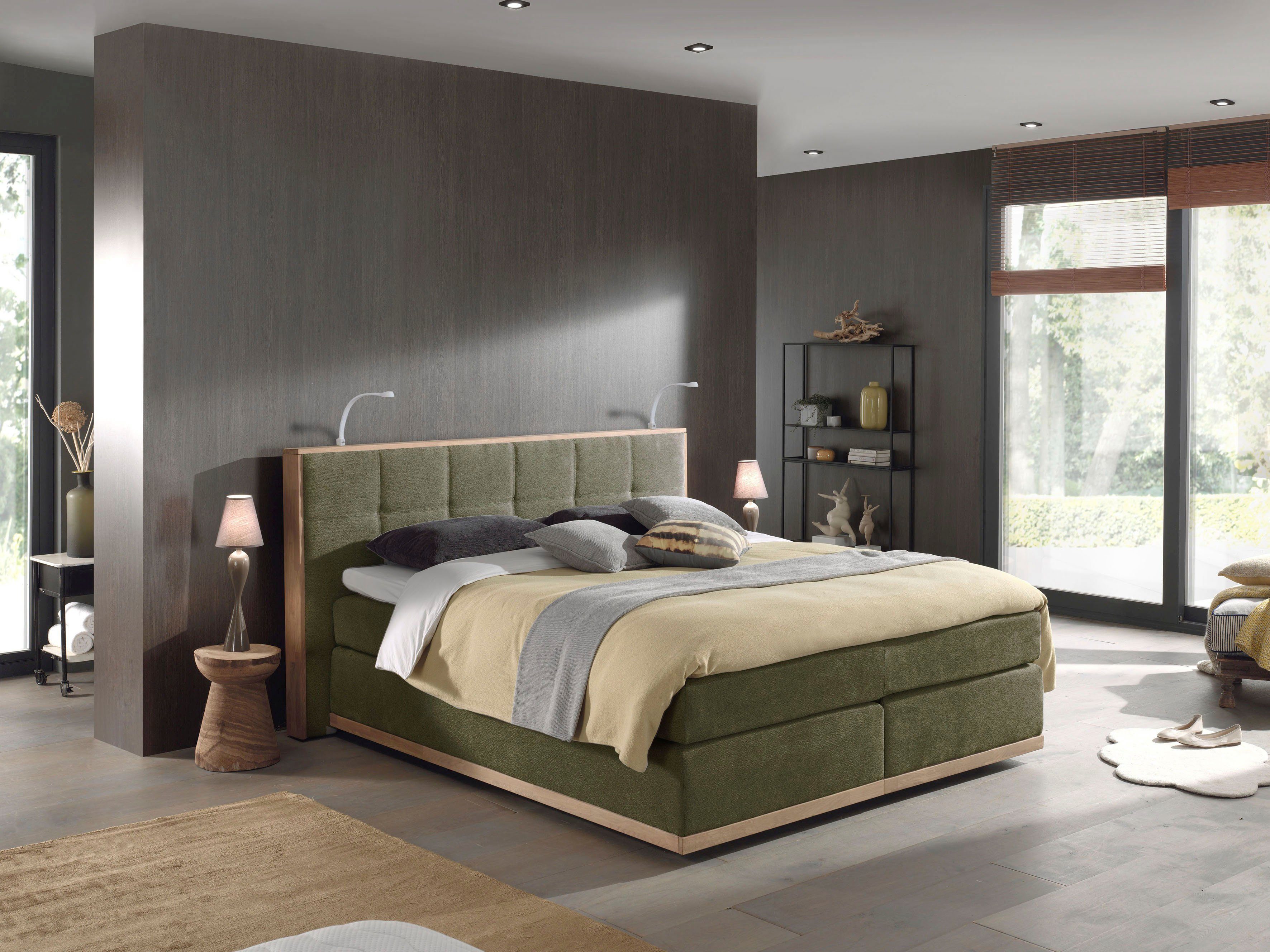 Places of Style Boxspring Vinton van eiken, met ledverlichting, verschillende hardheden (ook h4) (5-delig - 5-delig) boxsprings maat Luxe-microvezel