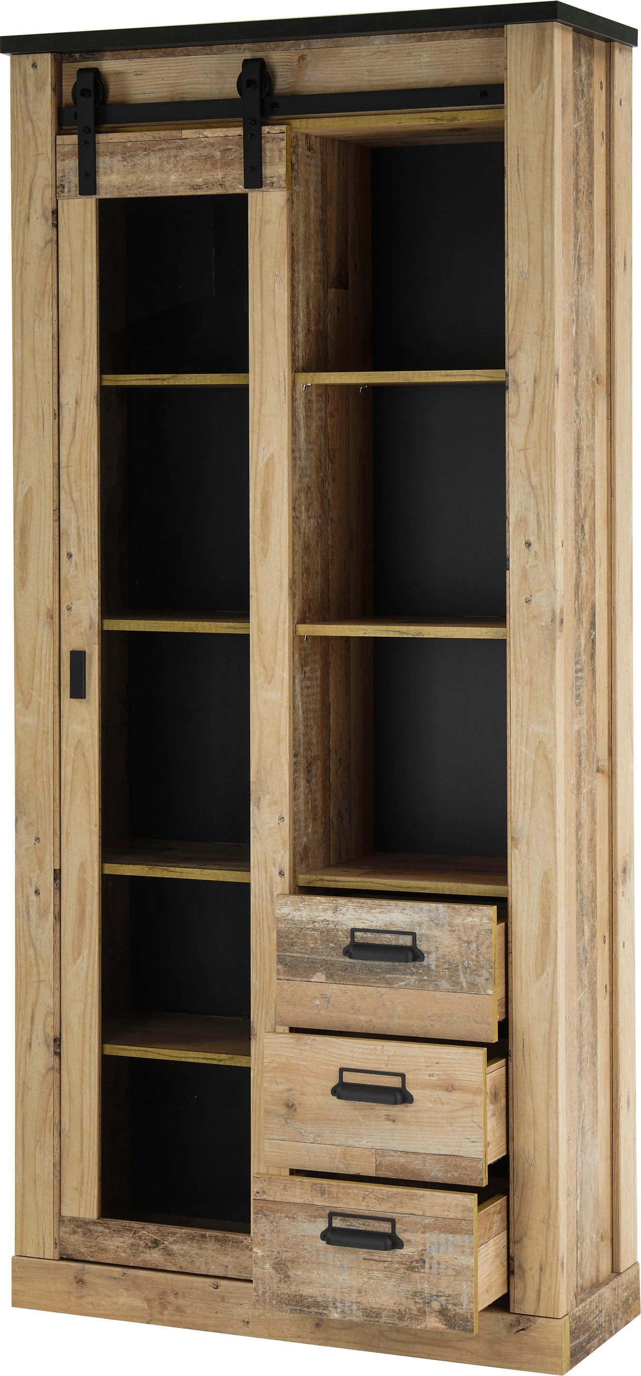 Home affaire Wandmeubel Sherwood Schuurdeurbeslag en apothekersgrepen van metaal, hoogte 201 cm (3-delig)