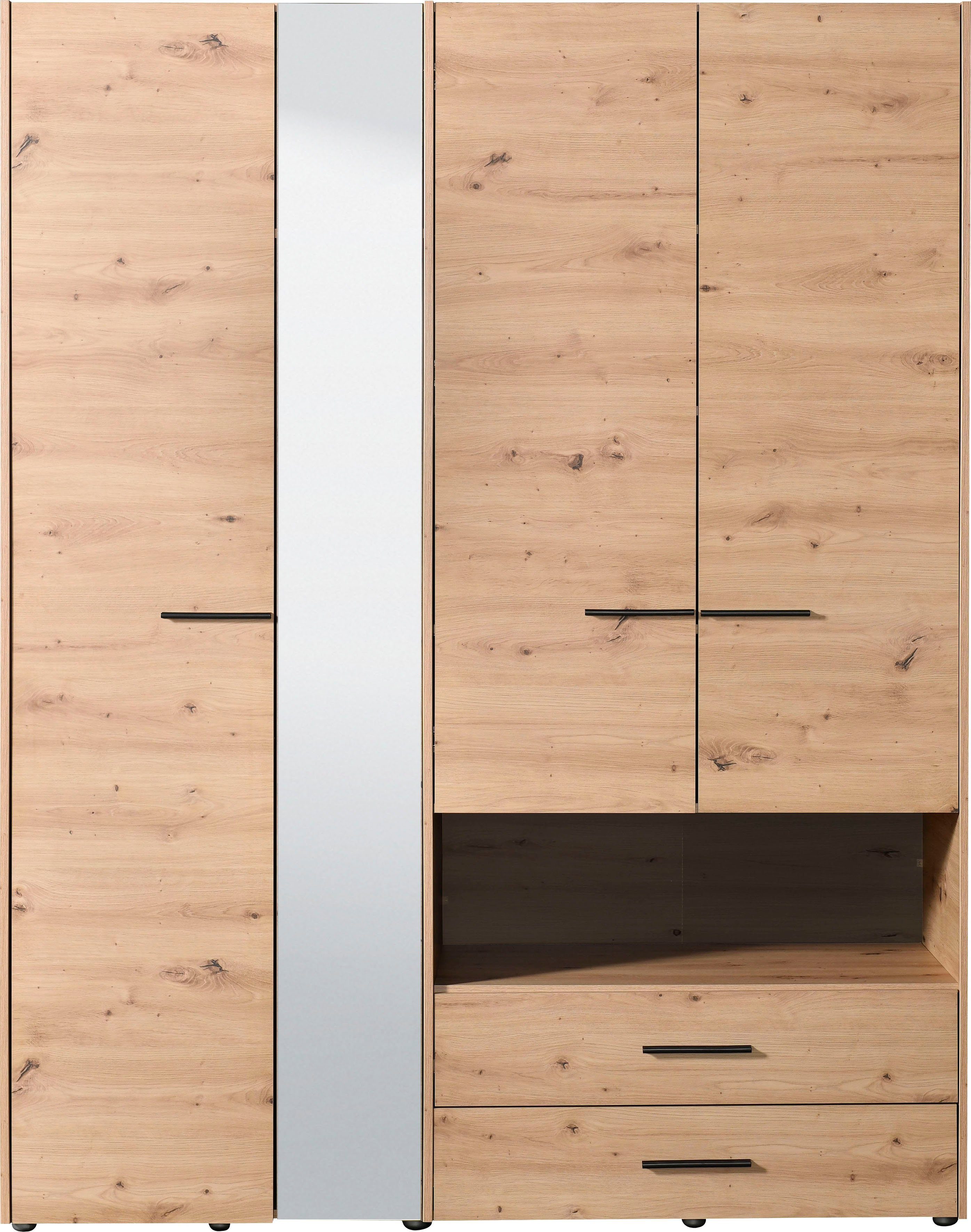 INOSIGN Kledingkast Leon, FSC®-gecertificeerd houtmateriaal met spiegel, binneninrichting en 2 lades, 127,5x55x205,5 cm