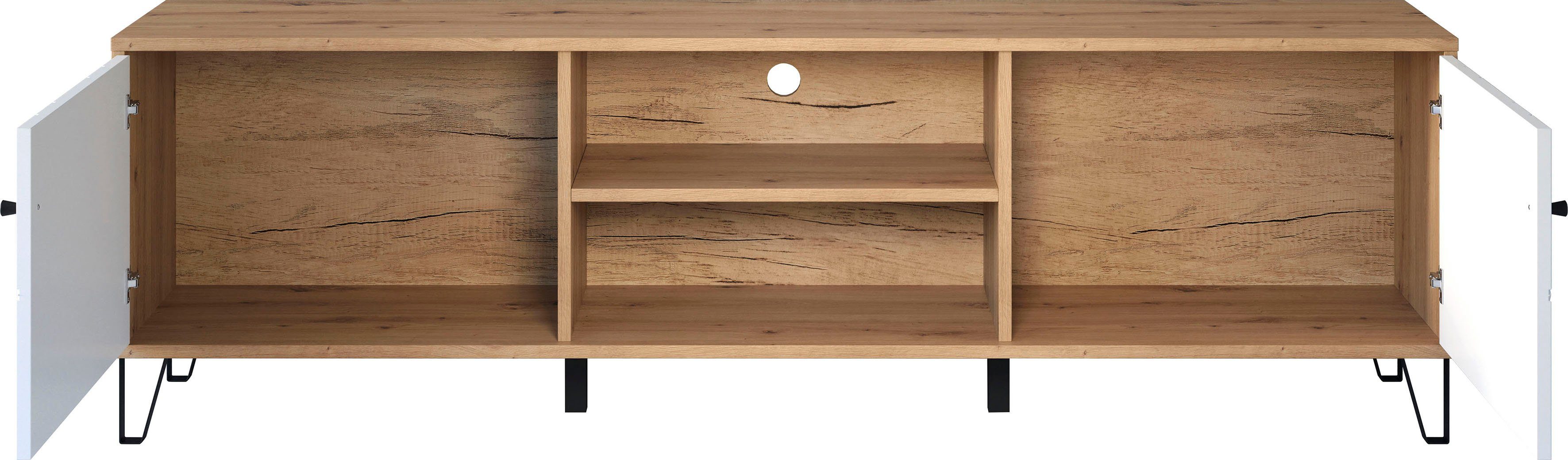 Places of Style Tv-meubel Tarragona TV-kast TV-lowboard met frezingen in ruitlook en kabeldoorvoer, Br.183 cm