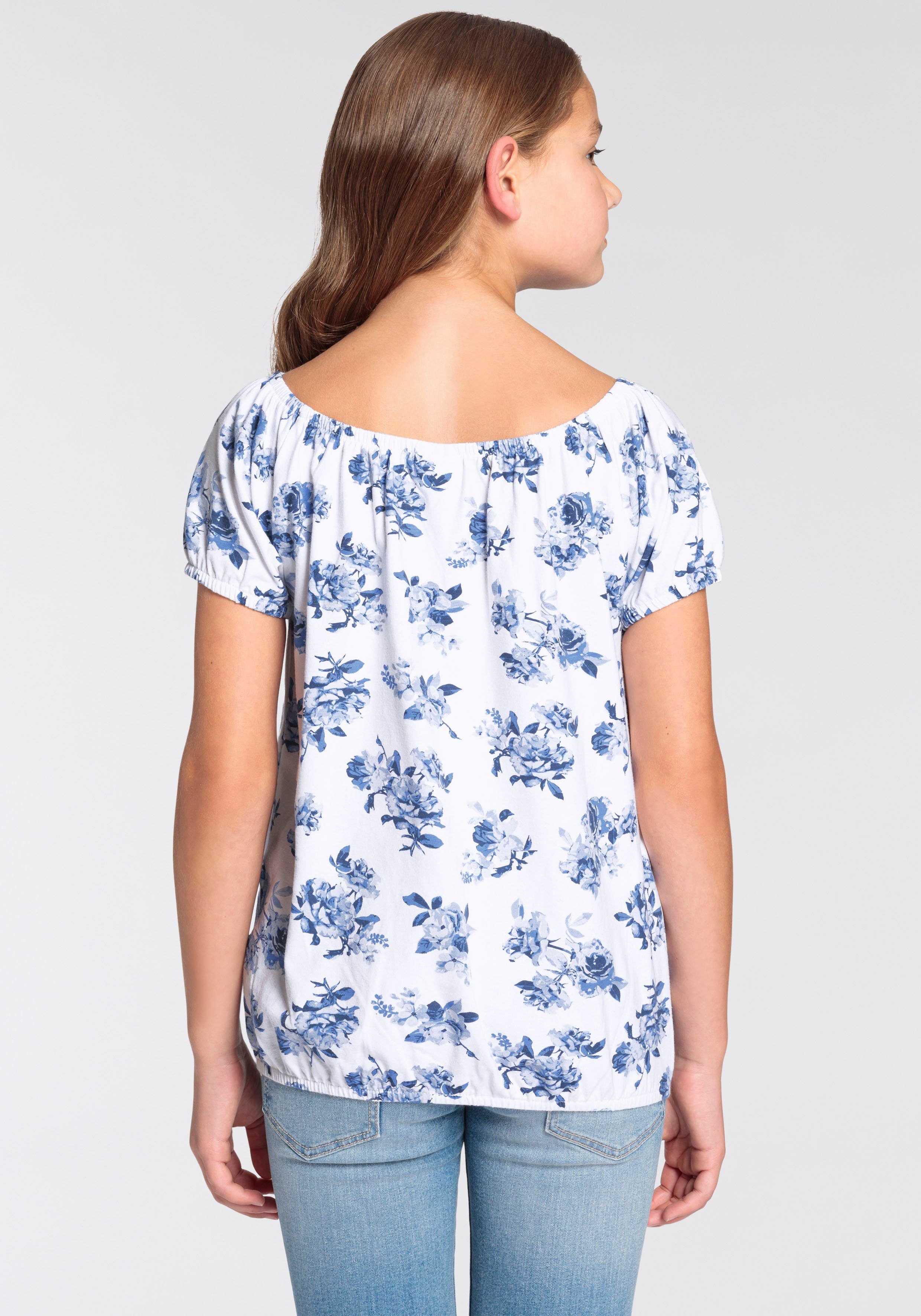 KangaROOS Shirt met carmenhals Kangaroos Meisjes Korte mouwen, dynamische pasvorm, allover print, carmenuitsnijding