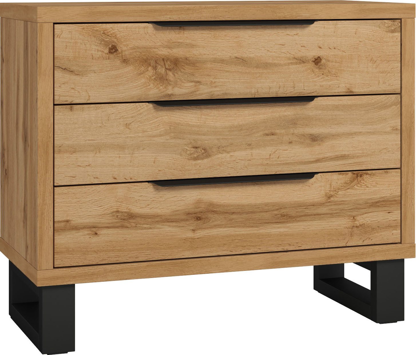 Home affaire Ladekast Bronne, 99,5x83x45cm commode, metalen handgrepen Potens in sledevorm, sideboard met 3 lades, slaapkamercommode