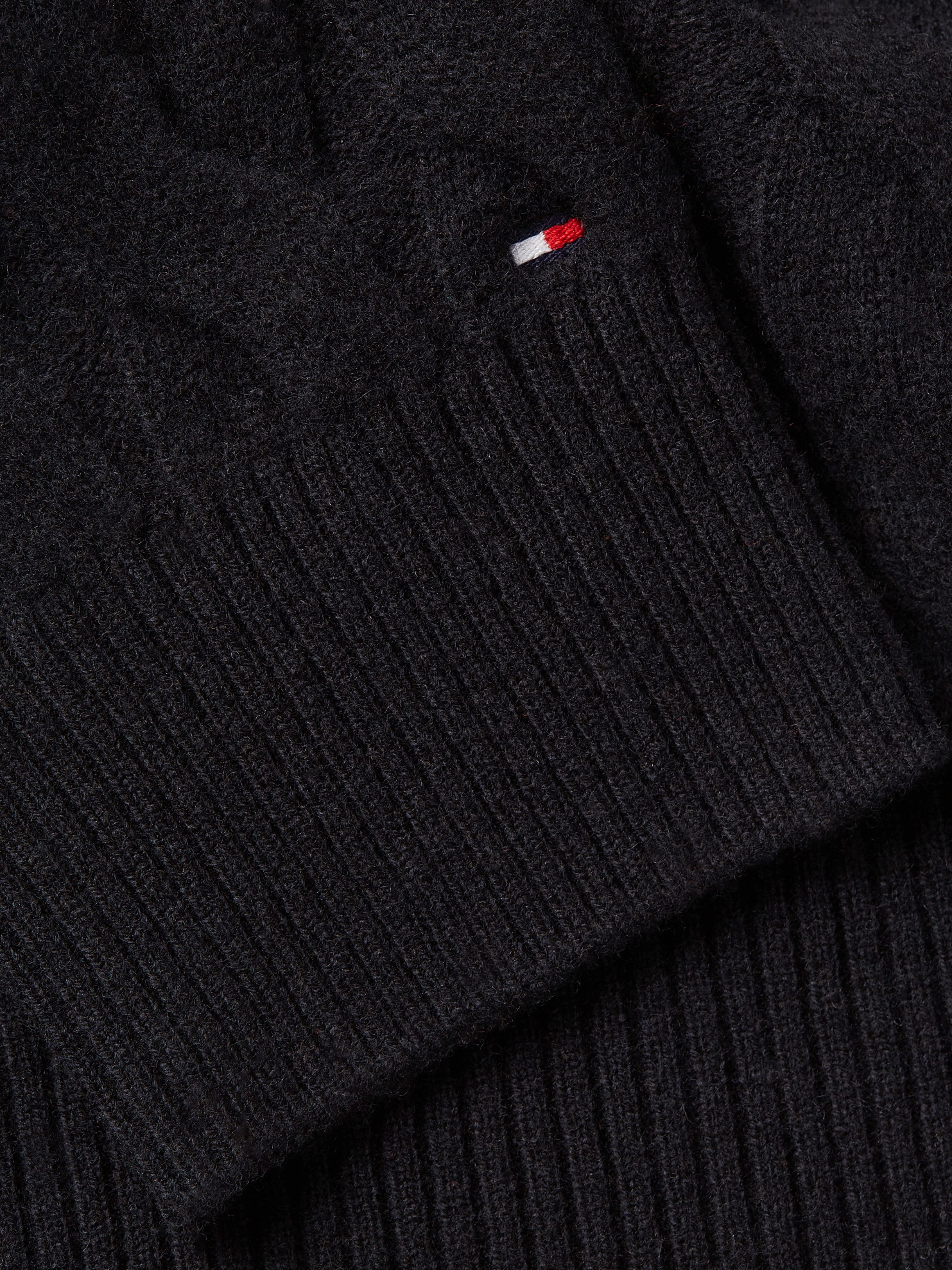 Tommy Hilfiger Coltrui SOFT WOOL CABLE ROLL-NK SWEATER met logoborduring allover kabelpatroon rolkraag 100% wol