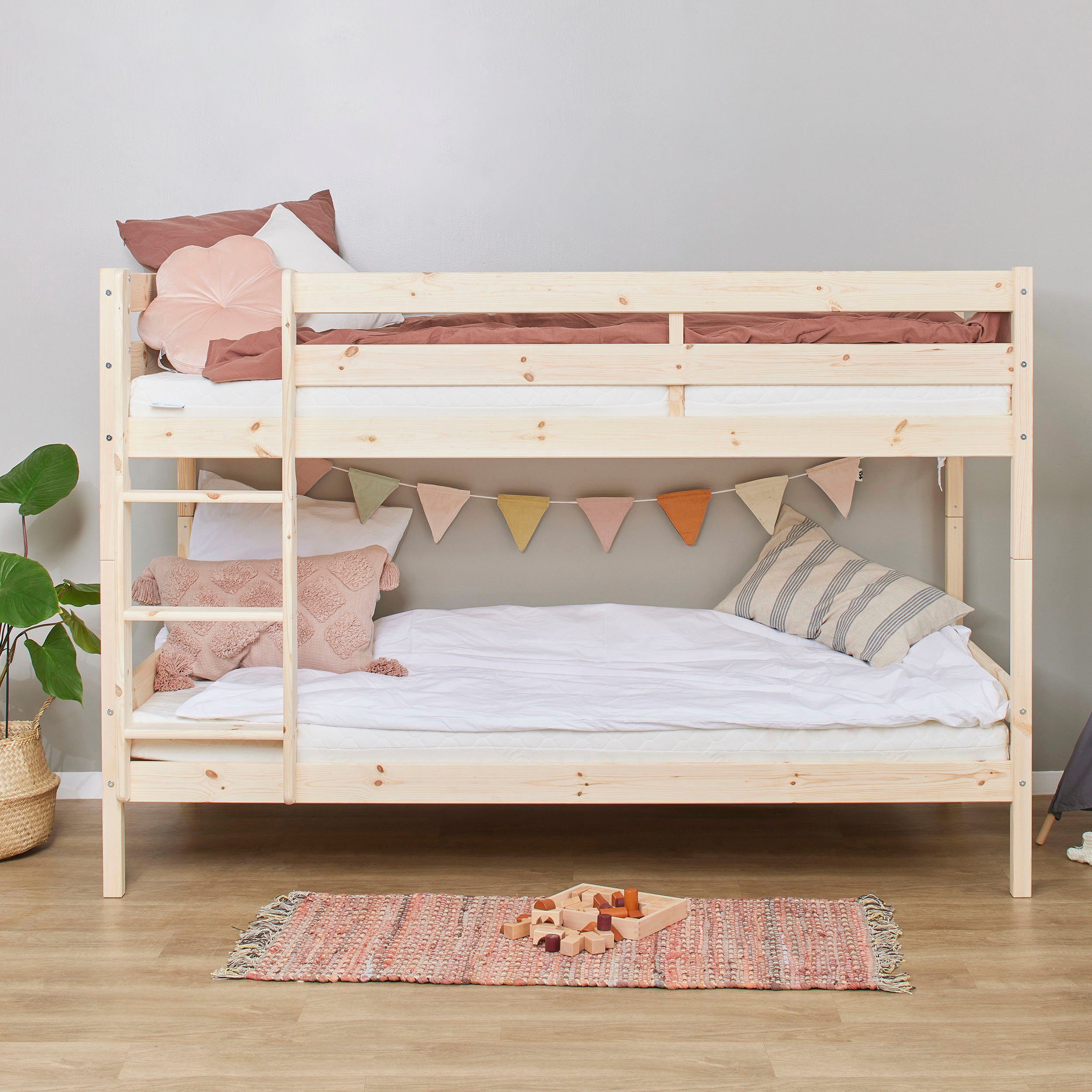Hoppekids Stapelbed Eco comfort kinderbed 90x200 of 70x160 van massief hout in 4 kleuren