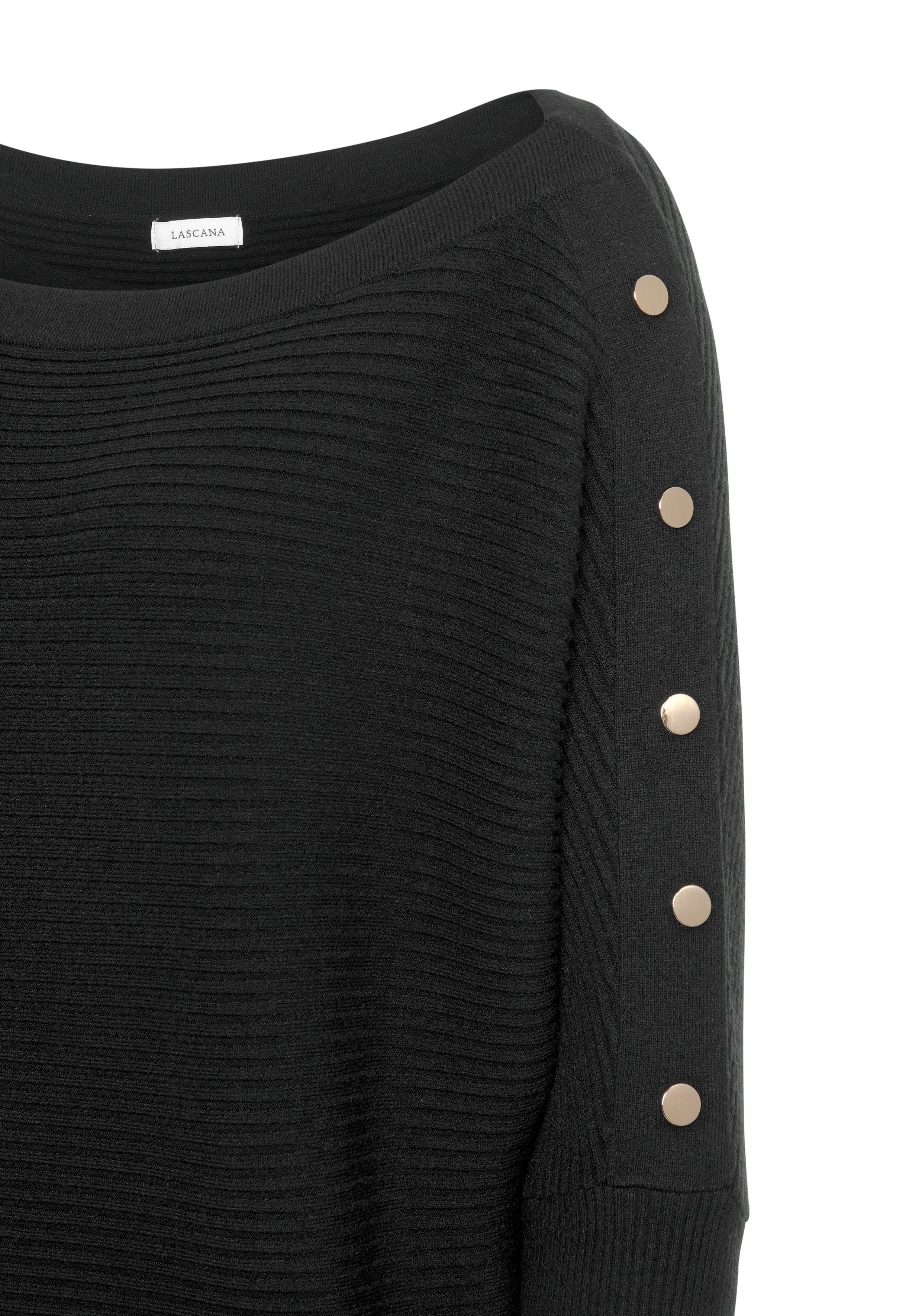 Lascana Lange trui met decoratieve accessoires op de mouw, elegante gebreide trui