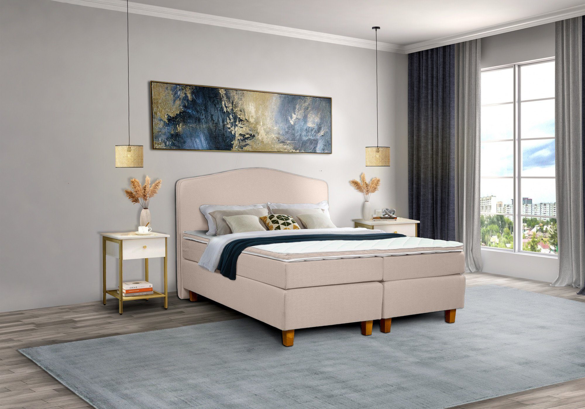 INOSIGN Boxspring Jalma Poten van massief berkenhout, incl. topmatras