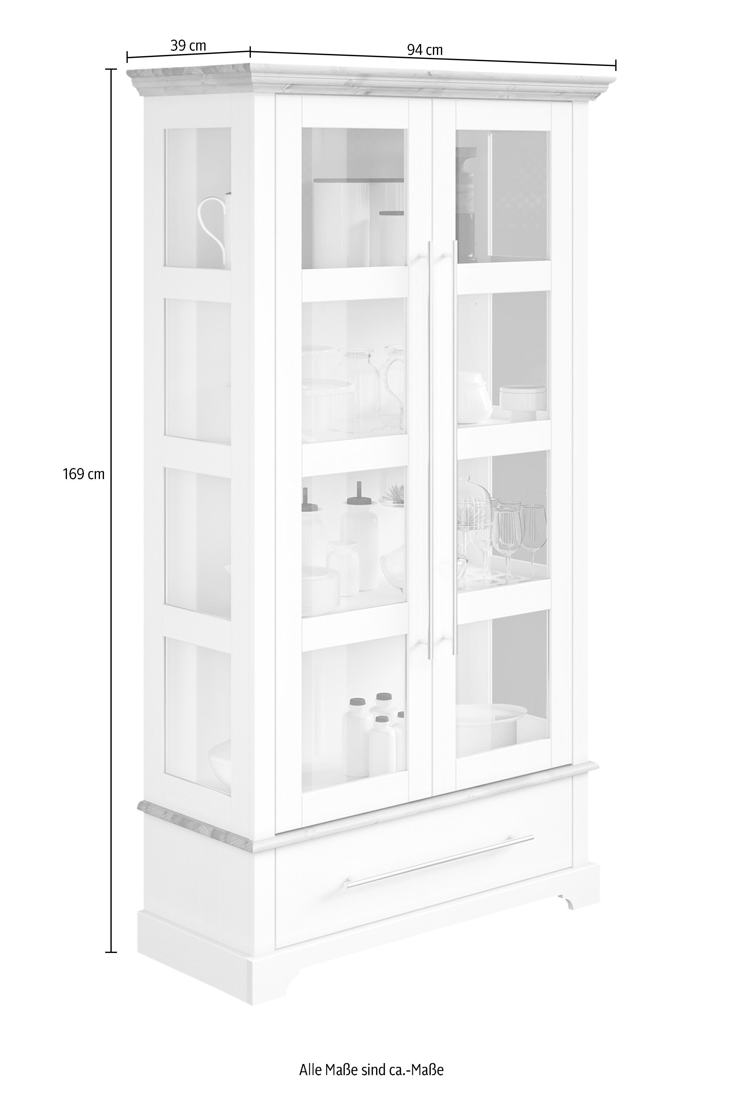 Home affaire Vitrinekast Meliss Hoogte 169 cm, breedte 94 cm, 2-deurs, massief grenen, FSC®