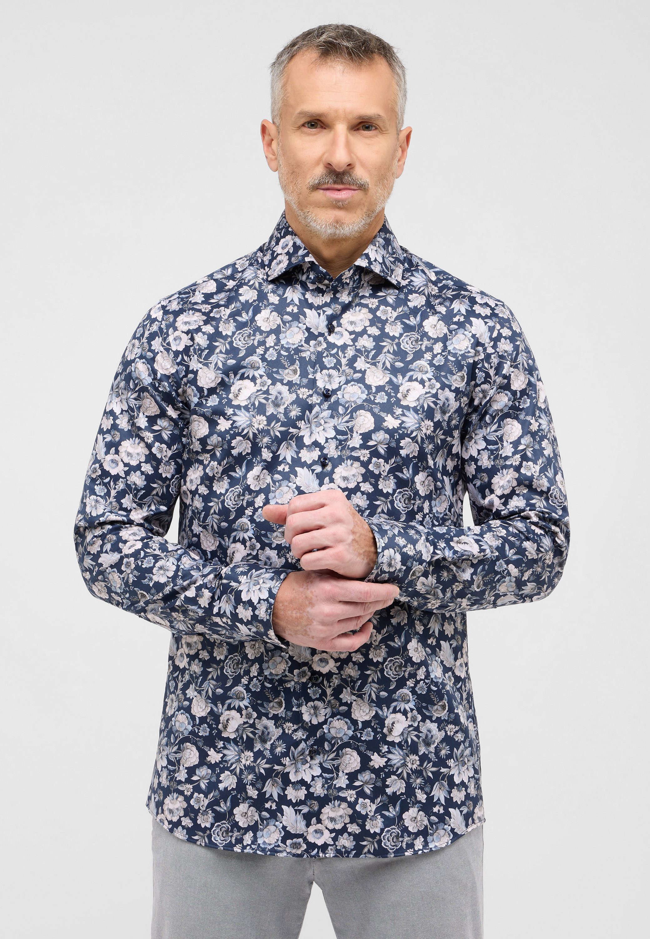 Eterna Overhemd met lange mouwen Slim fit NON IRON (strijkvrij) heren overhemden maat 40 blauw
